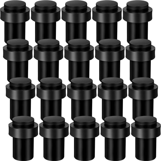 Chumia 30 Pcs Door Stopper Mounted Floor Stops Stainless Steel Cylindrical Stopper Modern Decorative Rubber Bumper Stops Holder Wall Protector for Bottom or Top of Door (Black)