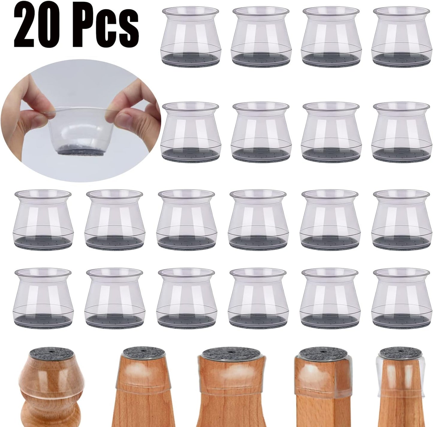 BUMACO 20Pcs Chair Leg Floor Protectors Chair Leg Protectors for Hardwood Floors Silicone Pads Covers to Protect Floors Universal L Clear Fit (1-5/16" to 2")