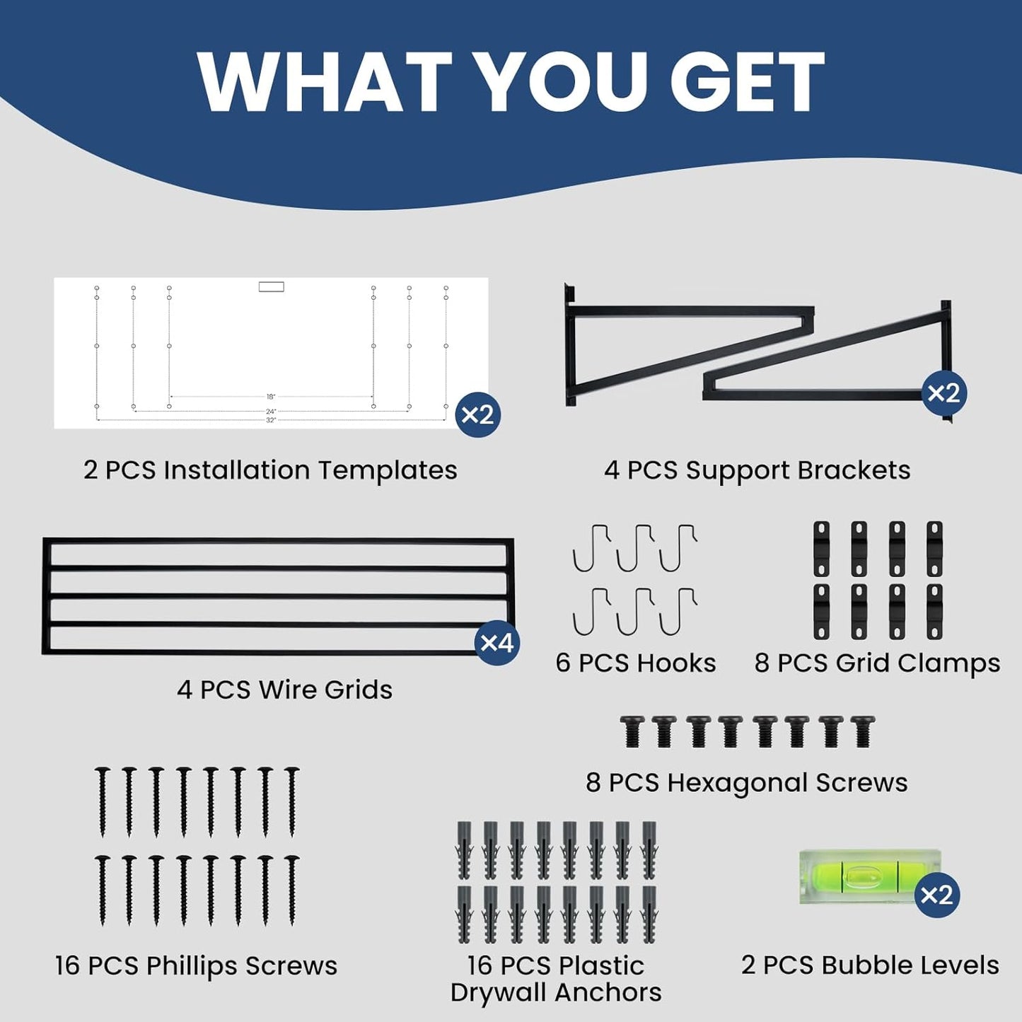 2-Pack Garage Wall Shelves, 2' x 4' Heavy Duty Wall Mounted Storage Rack with 6 Hooks, 500 lbs Capacity (250 lbs Each), Steel Garage Organization Shelving for Tools, Bins, and Power Equipment