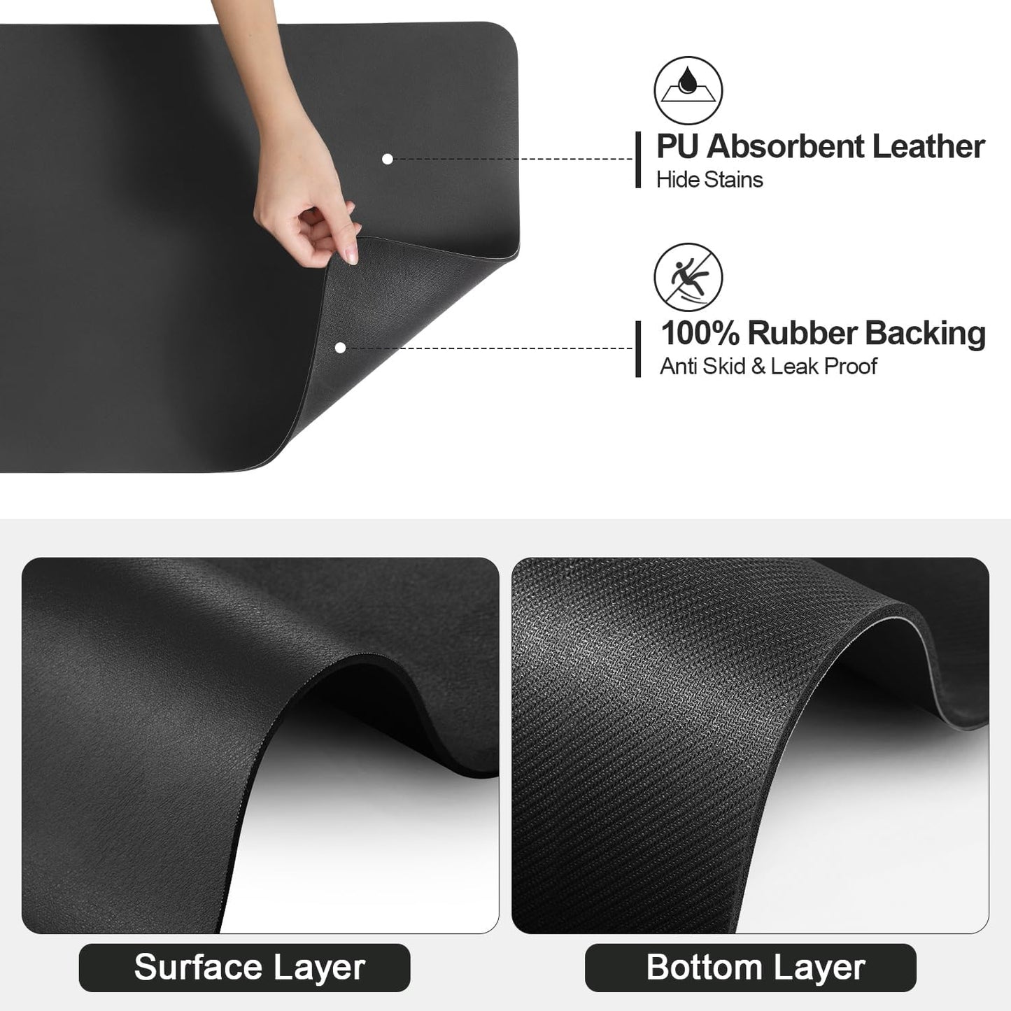 Dish Drying Mat for Kitchen Counter | Coffee Bar Mat for Countertops | Heat Resistant Drainer Mat with Non-slip Rubber Backed | Hide Stain Kitchen Absorbent Draining Mat | Black 18"x24"