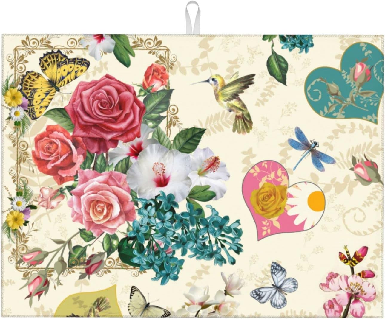 Dish Drying Mat For Kitchen Counter Absorbent Dish Mat Reversible Drainer Drying Kitchen Mat (Beautiful Boho Flowers, 24X18)