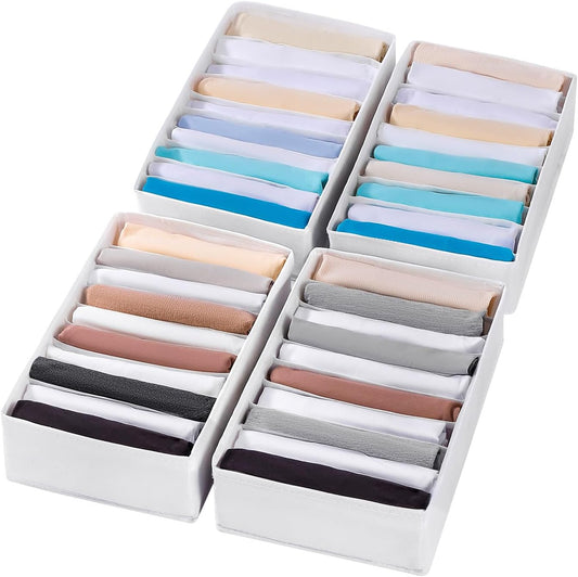 4 Packs T-shirt Drawer Organizers for Clothing,10 Grids Compartment Wardrobe Storage Box, Clothes Organizer for Folded Clothes, T-shirt, Legging, Silk Scarve-White