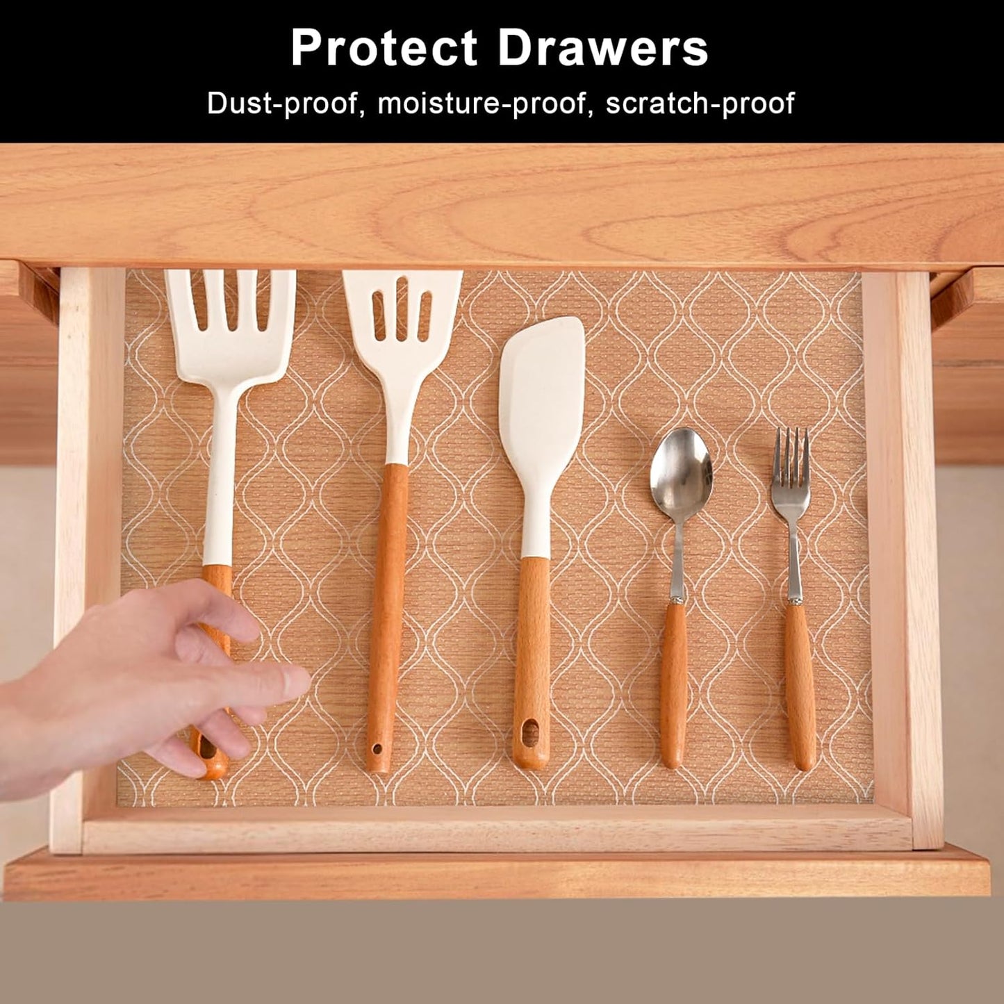 Cooyes Drawer and Shelf Liner, Non-Adhesive Shelf Liners for Kitchen Cabinets, Thick Strong Grip Mats for Desk, Shelves, Bathroom Drawers, Fridge, Cabinet Protection
