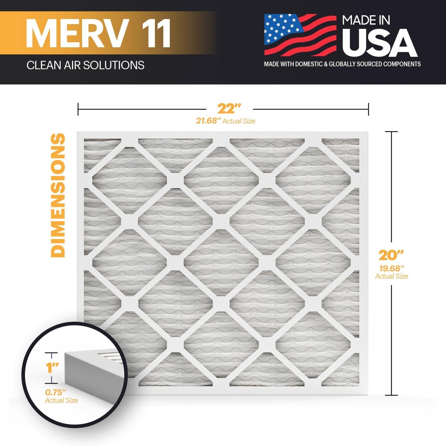 BNX TruFilter 20x22x1 Air Filter MERV 11 (6-Pack) - MADE IN USA - Allergen Defense Electrostatic Pleated Air Conditioner HVAC AC Furnace Filters for Allergies, Dust, Pet, Smoke, Allergy MPR 1200 FPR 7