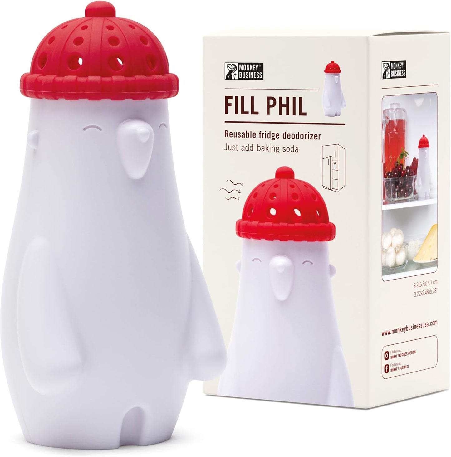 Monkey Business Fill Phil Refrigerator Deodorizer, Baking Soda Container, Baking Soda Fridge Deodorizer, Cute Gifts, Kitchen Gadgets