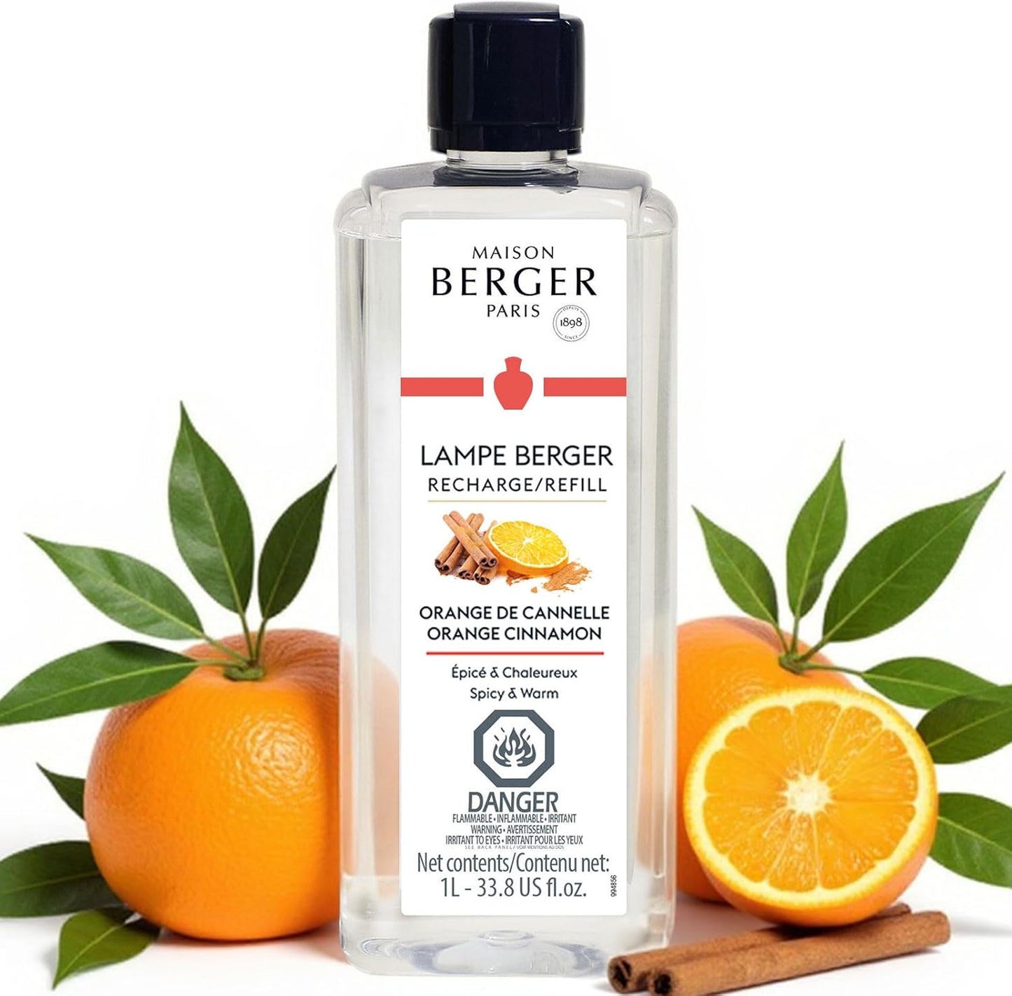 Maison Berger - Orange Cinnamon - Lampe Berger Fragrance Refill for Home Fragrance Oil Diffuser - Air Freshener - 33.8 Fluid Ounces - 1 Liter