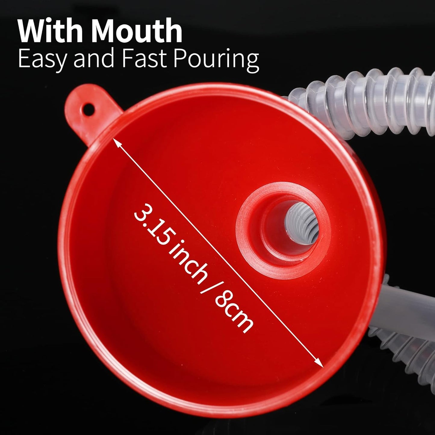Flexible Fuel Funnel with Long Hose Plastic Small Wide Mouth Filling Funnel Car Funnel for Engine Oil Gas Fuel Gasoline Diesel Water Fluid Liquid Transmission Red (2)