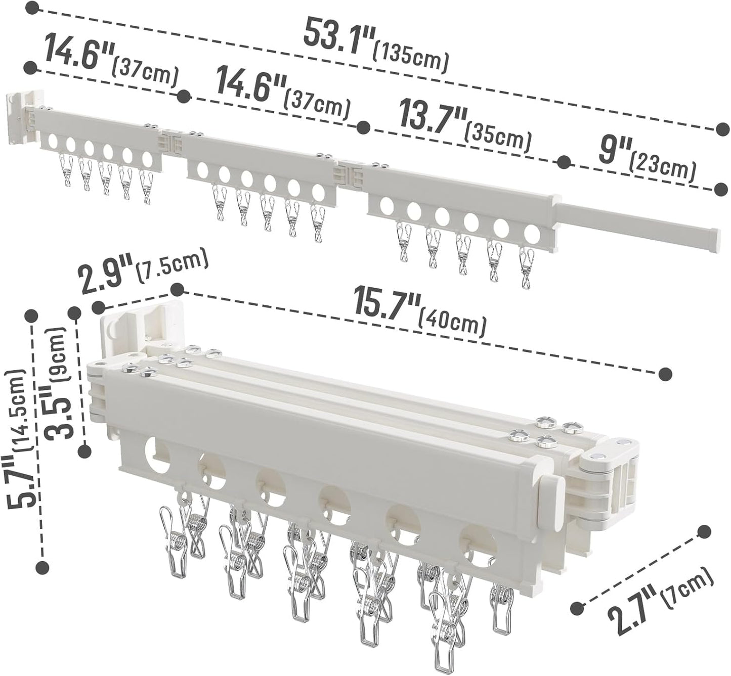 Clothes Drying Rack Foldable Wall Mounted Drying Rack 3 Fold White-Laundry Drying Rack Durable Clothing Racks for Hanging Clothes