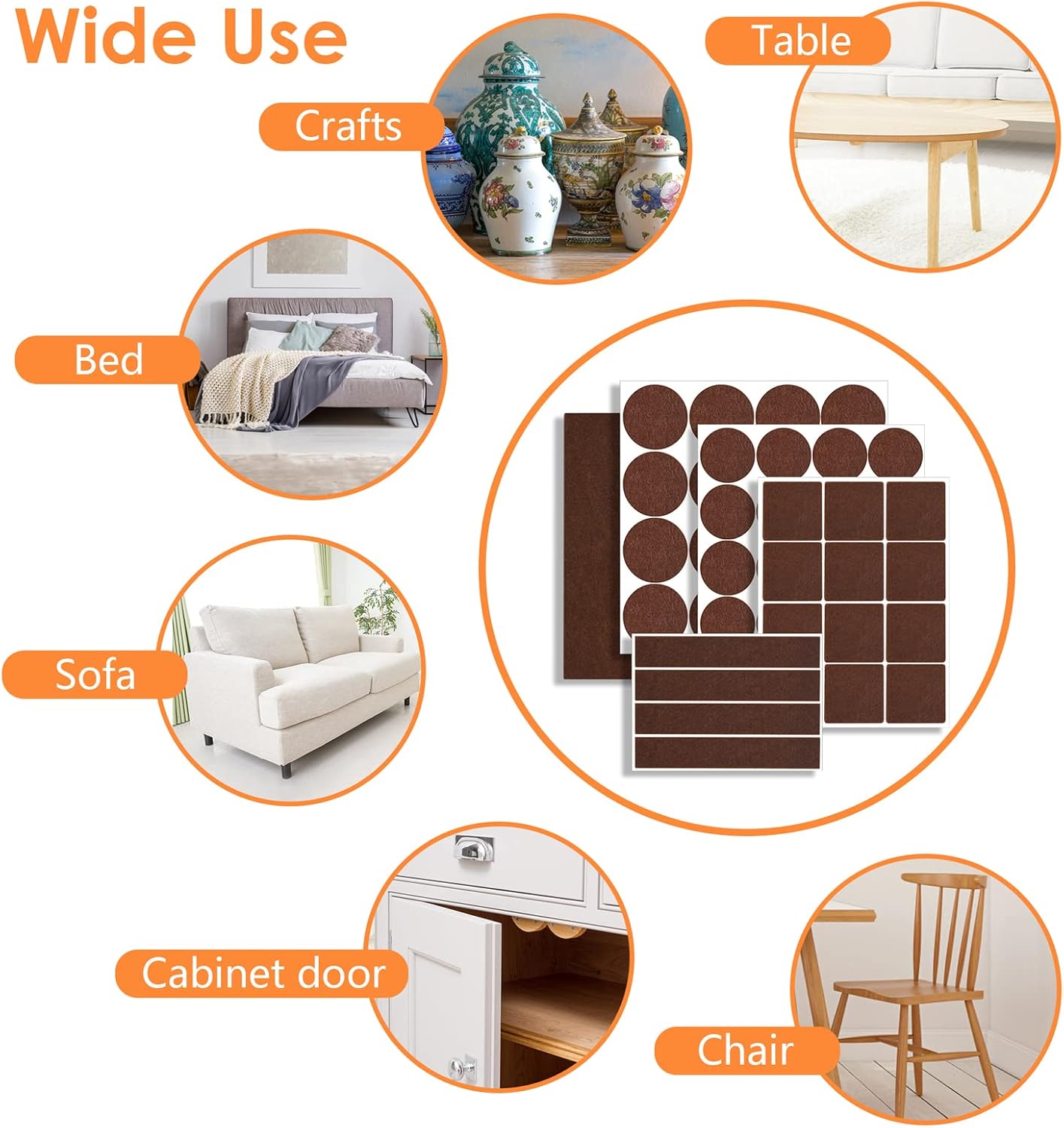 Felt Furniture Pads 300 Pieces, Furniture Pads for Hardwood Floors, Floor Protectors for Furniture Legs, Felt Pads for Furniture, Floor Savers for Furniture Brown