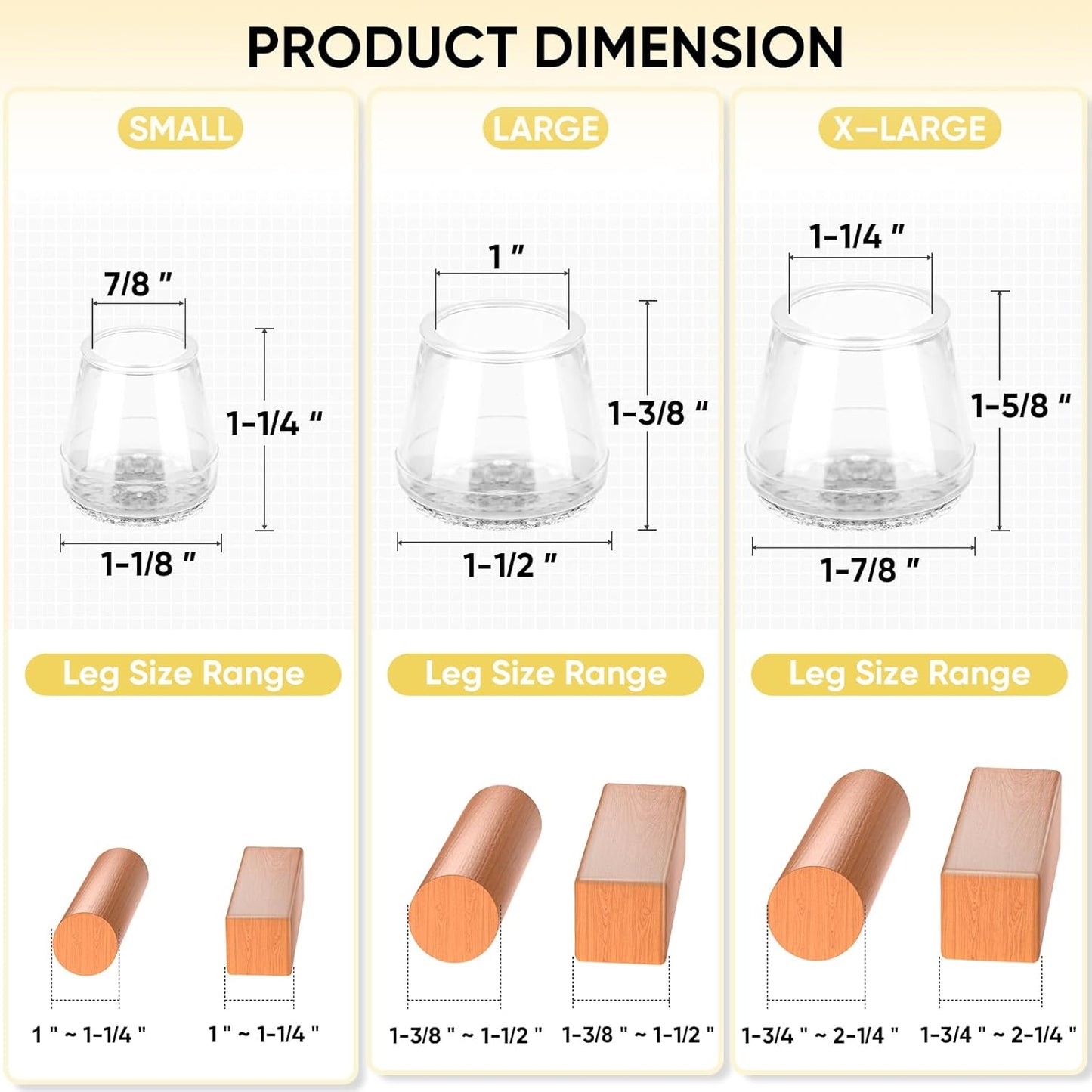 BALEINE 32 Pack Silicone Chair Leg Floor Protectors, Stool Leg Protectors Cap, Non-Slip Chair Leg Caps for Hardwood Floors (Clear, X-Large, 32 Pack)