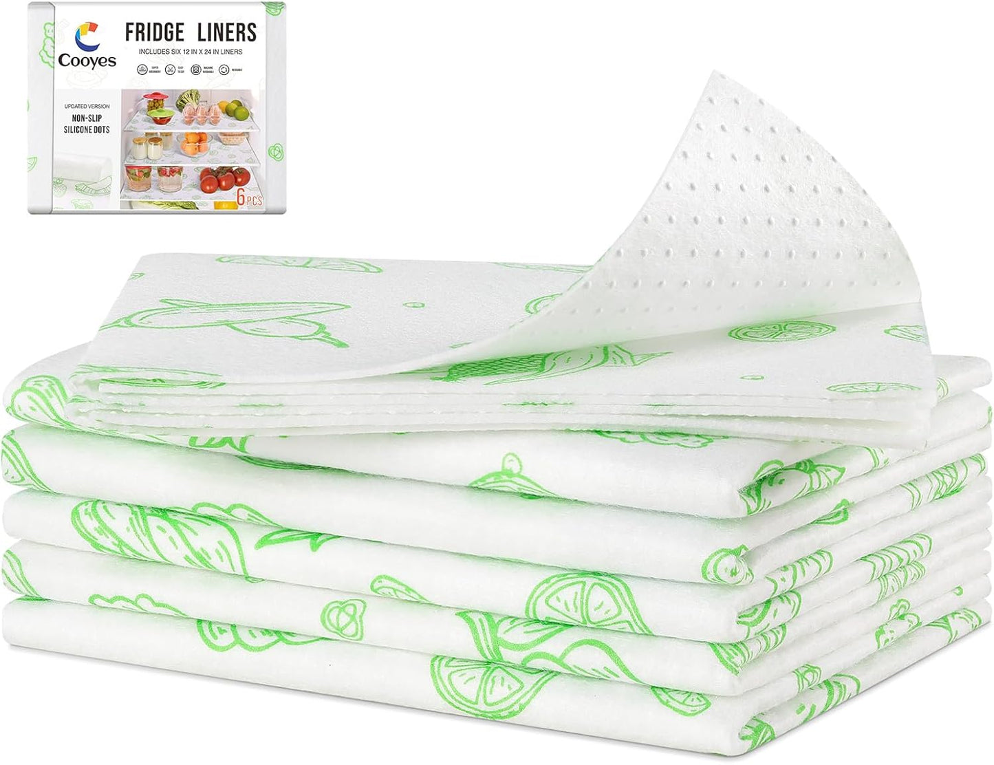 Cooyes Refrigerator Liners 17.7" x 24", Absorbent Strong Grip Fridge Mats Washable, Fridge Shelf Paper for Kitchen Cabinets, Non-Adhesive Refrigerator bin Liners for Shelves