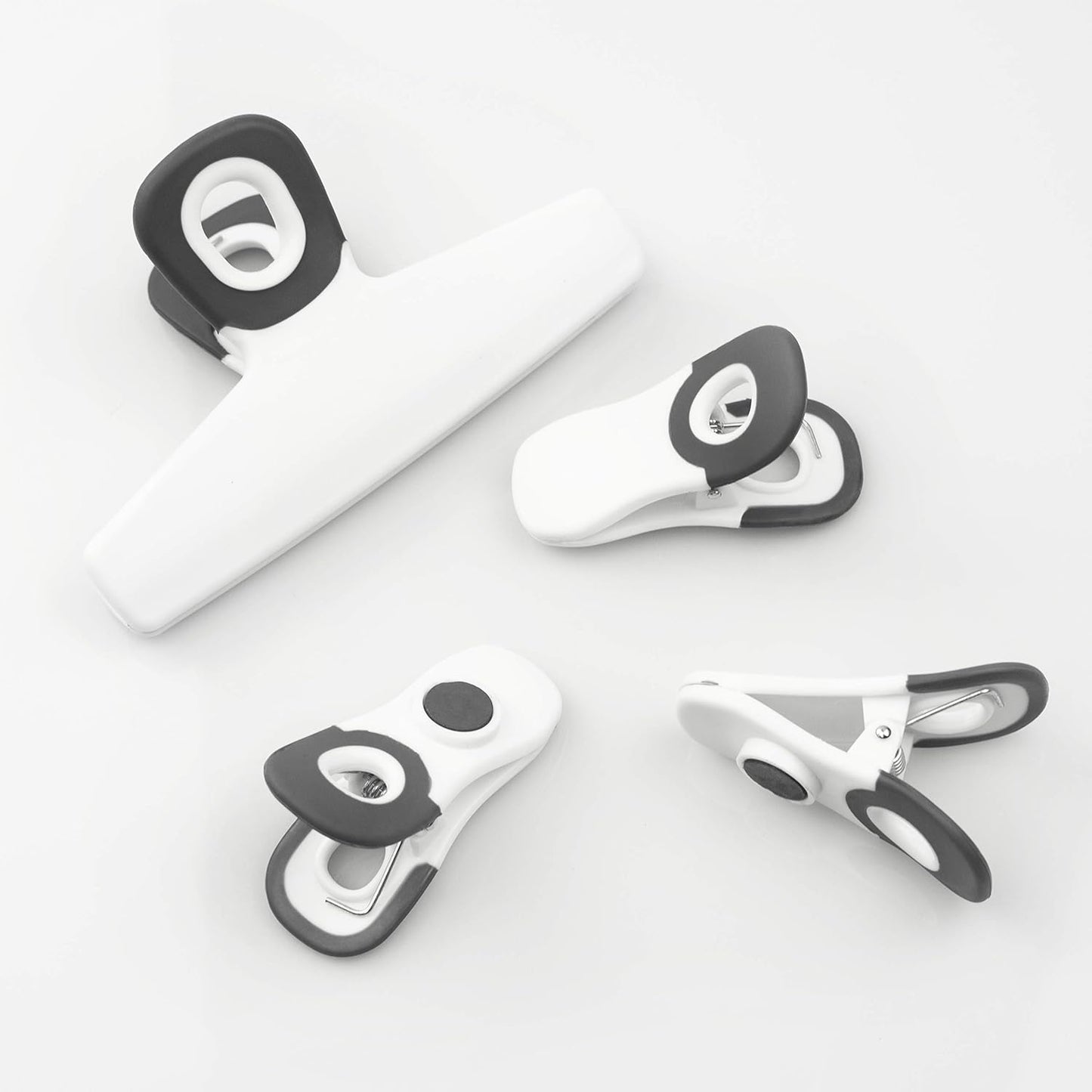 COOK WITH COLOR Bag Clips, Heavy Duty Chip Clip and Refrigerator Magnet Clips for Food Storage with Air Tight Seal Grip for Snack Bags and Food Bags (White, Pack of 8)