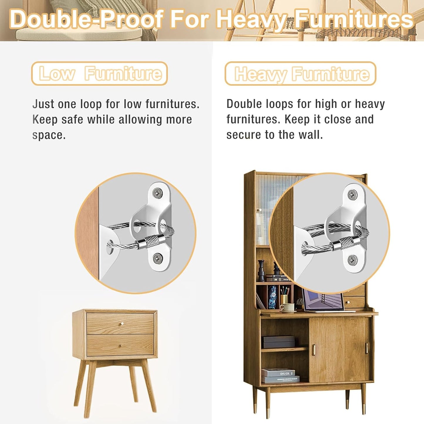 Furniture Anchors (12 Pack) for Baby Proofing & Pet Protecting, Furniture Straps Anti Tip Furniture Wall Anchor Securing 400 lbs/Keep Baby Pet Safety from Falling Furniture, Earthquake Straps