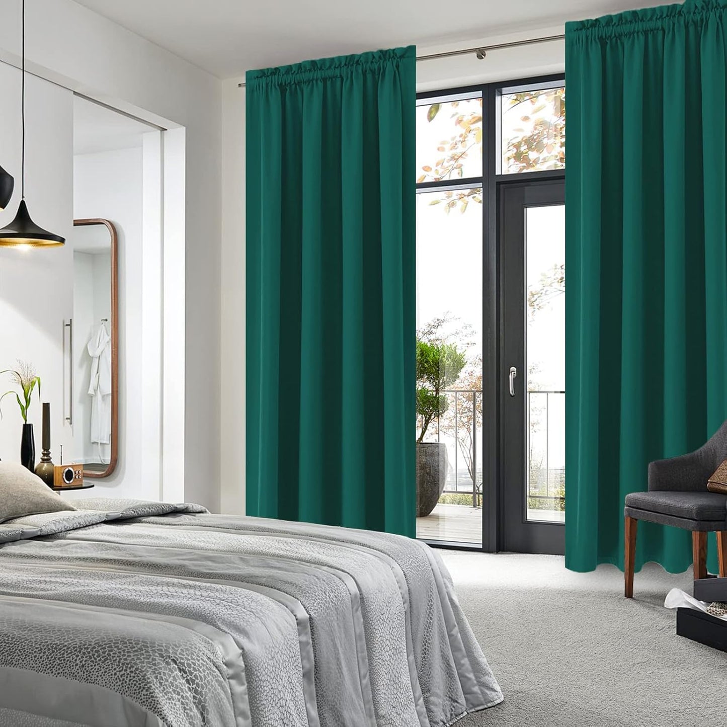 DWCN Blackout Curtains Thermal Insulated, Energy Saving & Noise Reducing Bedroom and Living Room Curtains, Hunter Green, W 52x L 95 Inch, Set of 2 Rod Pocket Curtain Panels