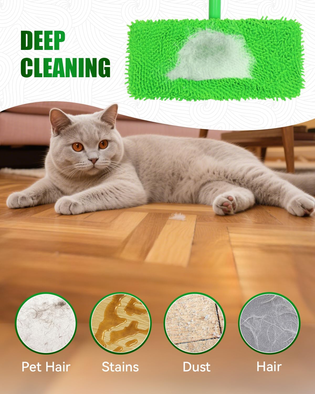 Reusable Microfiber Mop Pads Compatible with Swiffer Sweeper Mop, Wet Pads Refill, Chenille Dry Sweeping Cloths, Washable Wet Mopping Cloths & Dry Cloths for Hardwood Floor Cleaning, 4 Pack
