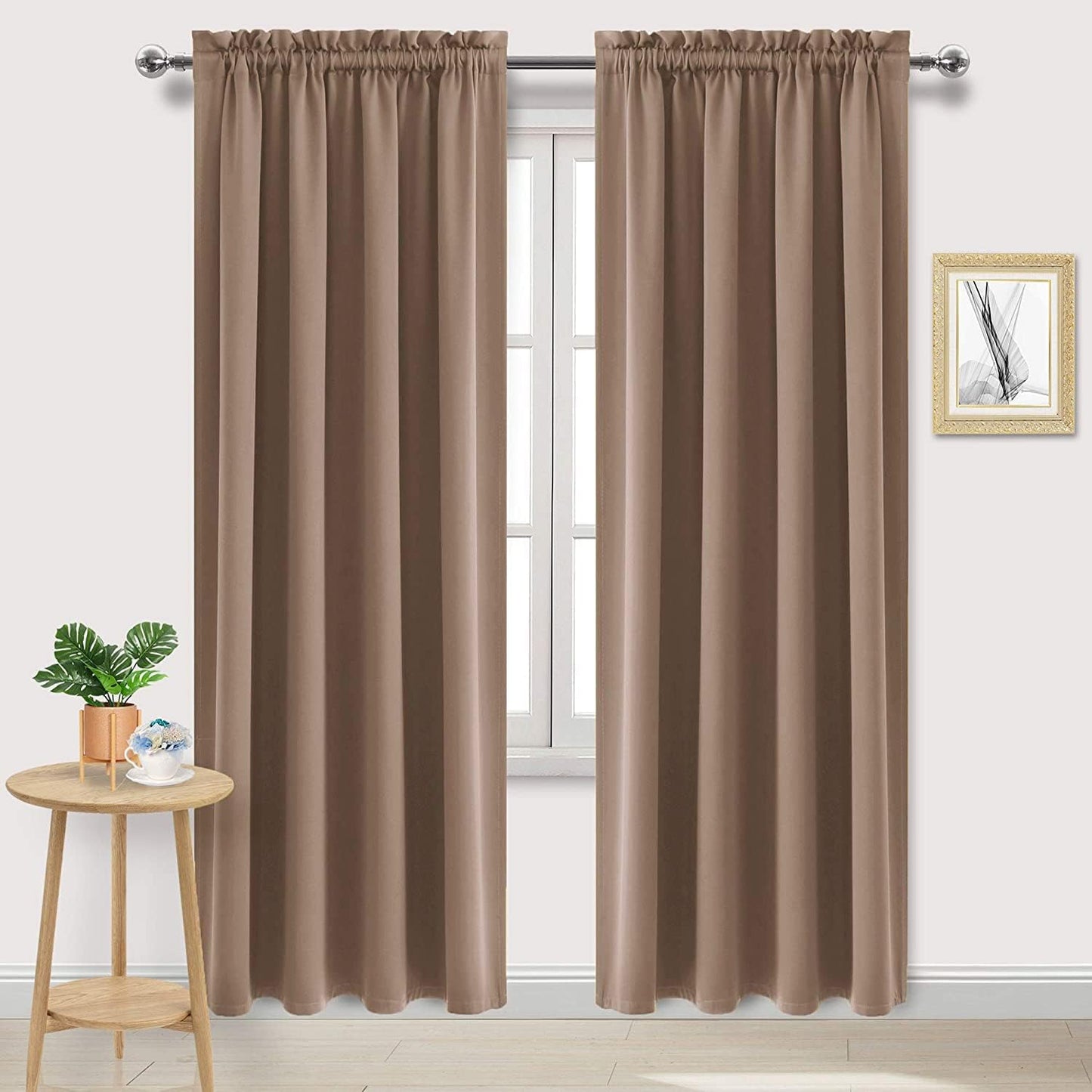 DWCN Blackout Curtains Room Darkening Thermal Insulated Bedroom Curtains Window Curtain Panels, 52 x 84 inches Long, Set of 2 Khaki Rod Pocket Drapes