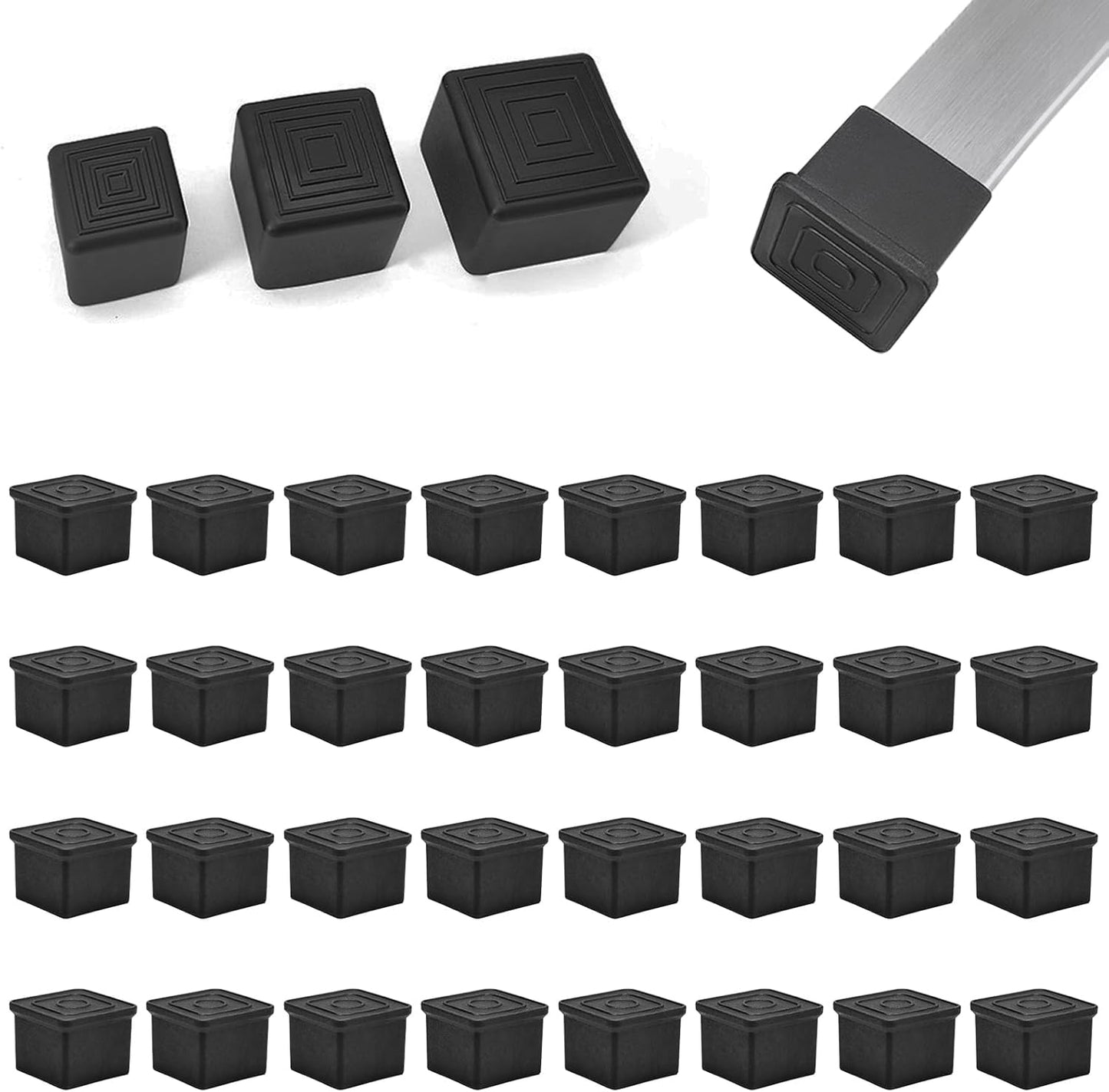 32 Pcs 5/8" x 5/8" Square Rubber Chair Leg Caps, PVC Table Leg Covers, Flexible & Anti-Slip Furniture Leg End Caps, Chair Leg Floor Protectors for Bar Stool Leg Patio Indoor, Black