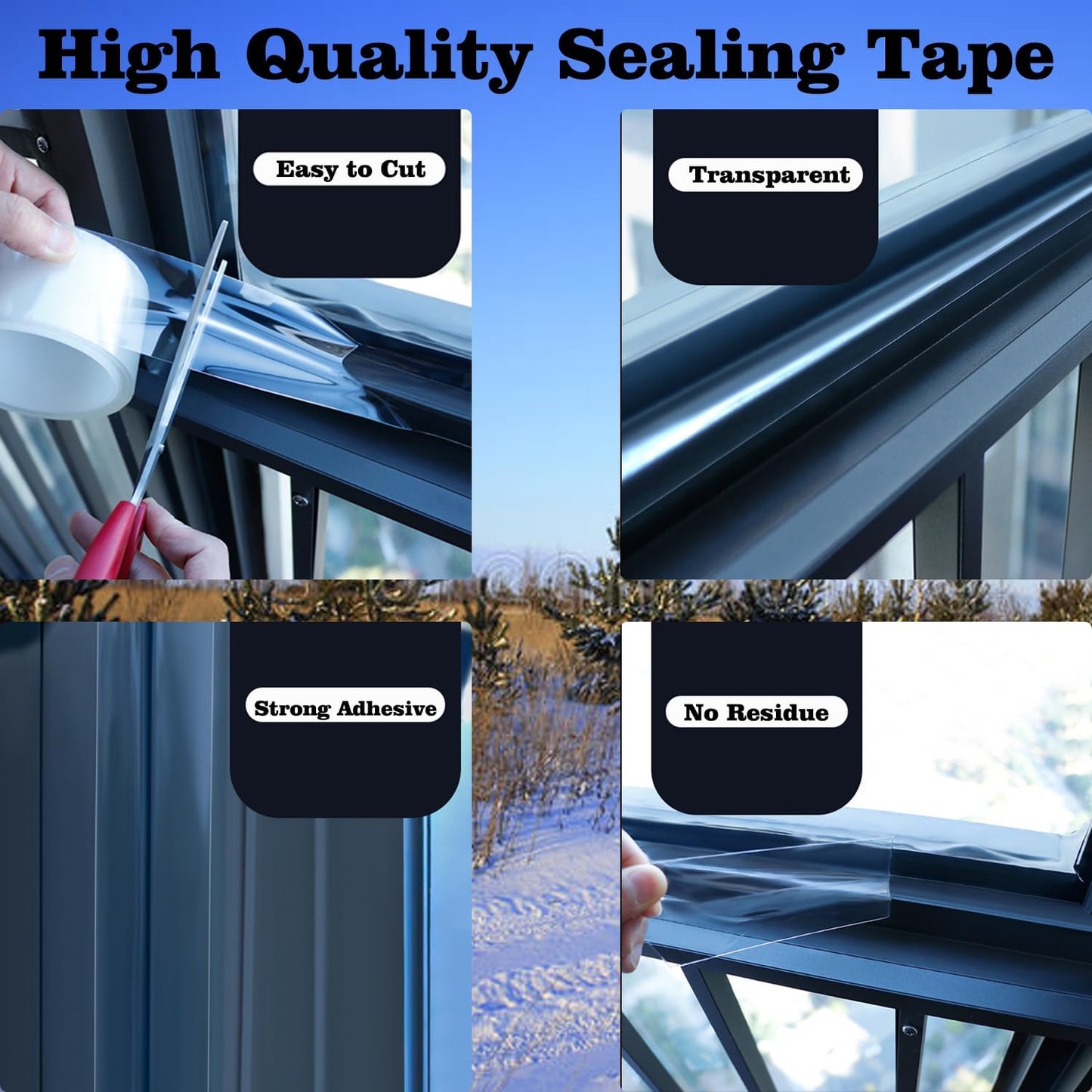 Air Conditioner Window Weather Sealing Tape 2 Inch x 33 FT Weather Stripping Residue-Free Clear Window Insulation Caulk Tape for Doors Windows