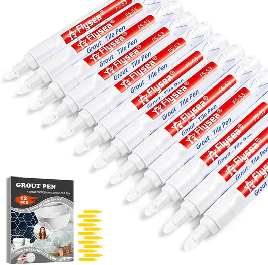 Grout Pen 12 Pack Water Based Tile Marker Repair Pens Professional for Bathroom, Kitchen, Parlor, Bedroom, Balcony Wall and Floor Color Restore (White)