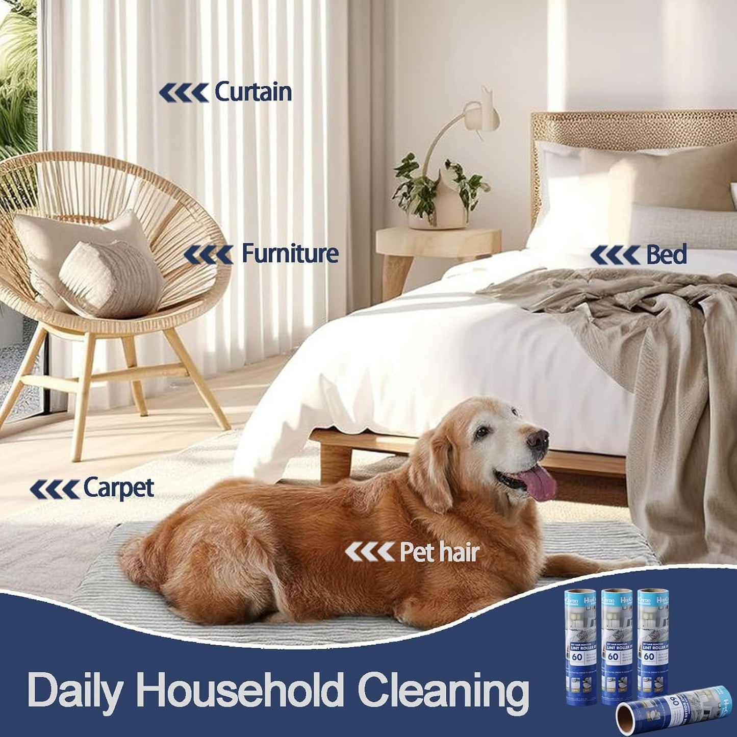 8 inch Large Surface Lint Roller Refills for Scotch-Brite 50% Stickier Lint Roller, Fits Most 8" Supersize Lint Rollers with 1 3/4" ID, Total 240 Easy Tear Sheets (Pack of 4)