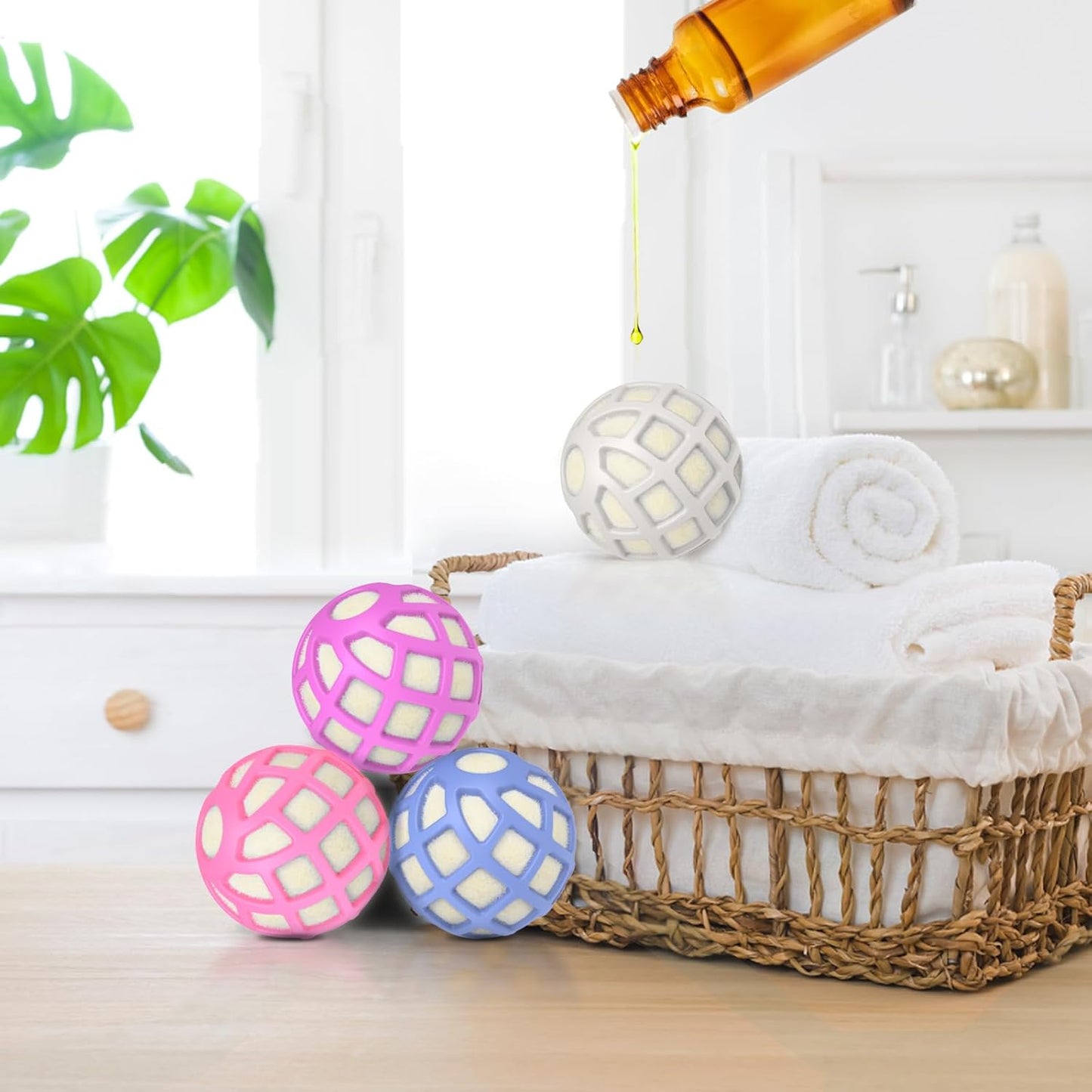 Dryer Balls – Patented Silicone Guard, Natural Wool Core, Super Anti-Tangle & Saves Drying Time, Reduces Static & Noise, Natural Fabric Softener, XL 3" (Pink Light Blue, Pack of 4)