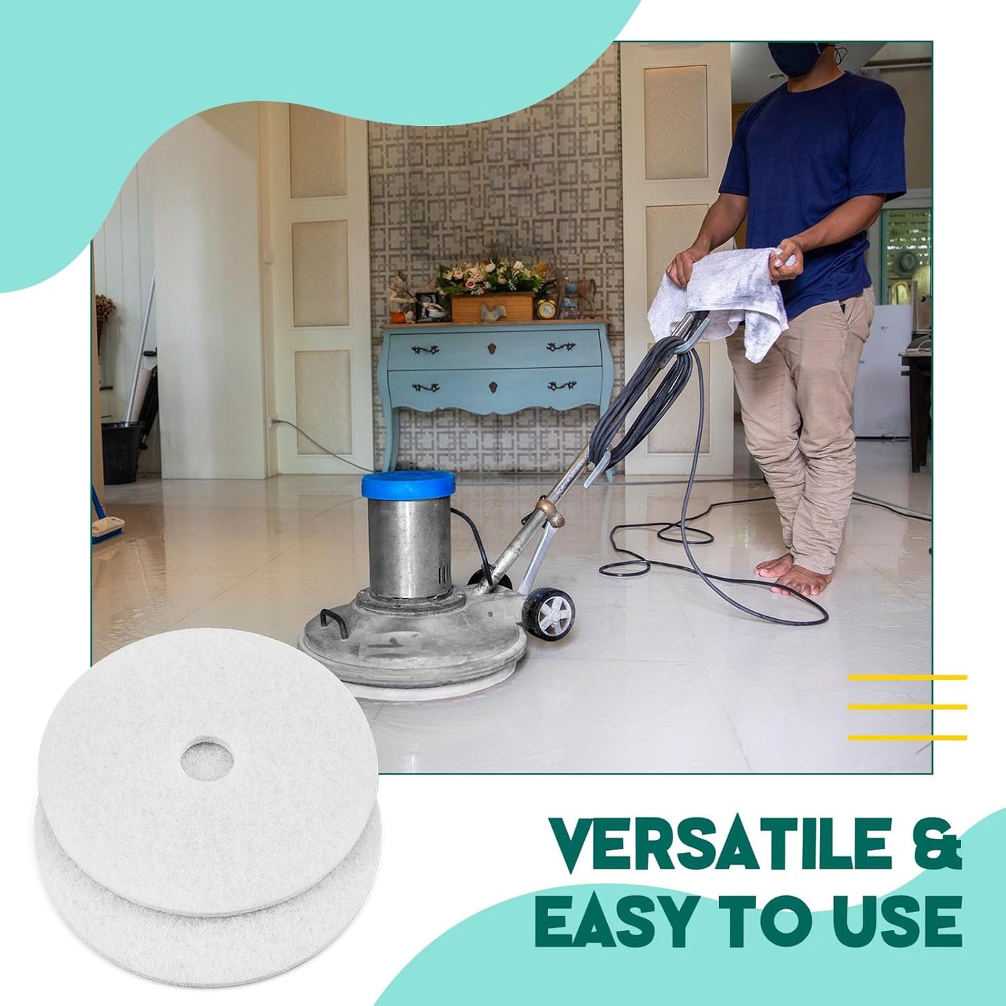 20" White Scrubbing Pads Commercial Cleaning Orbiter Pads-Maintenance Non Woven for Floor Buffer Machine 2 Pcs