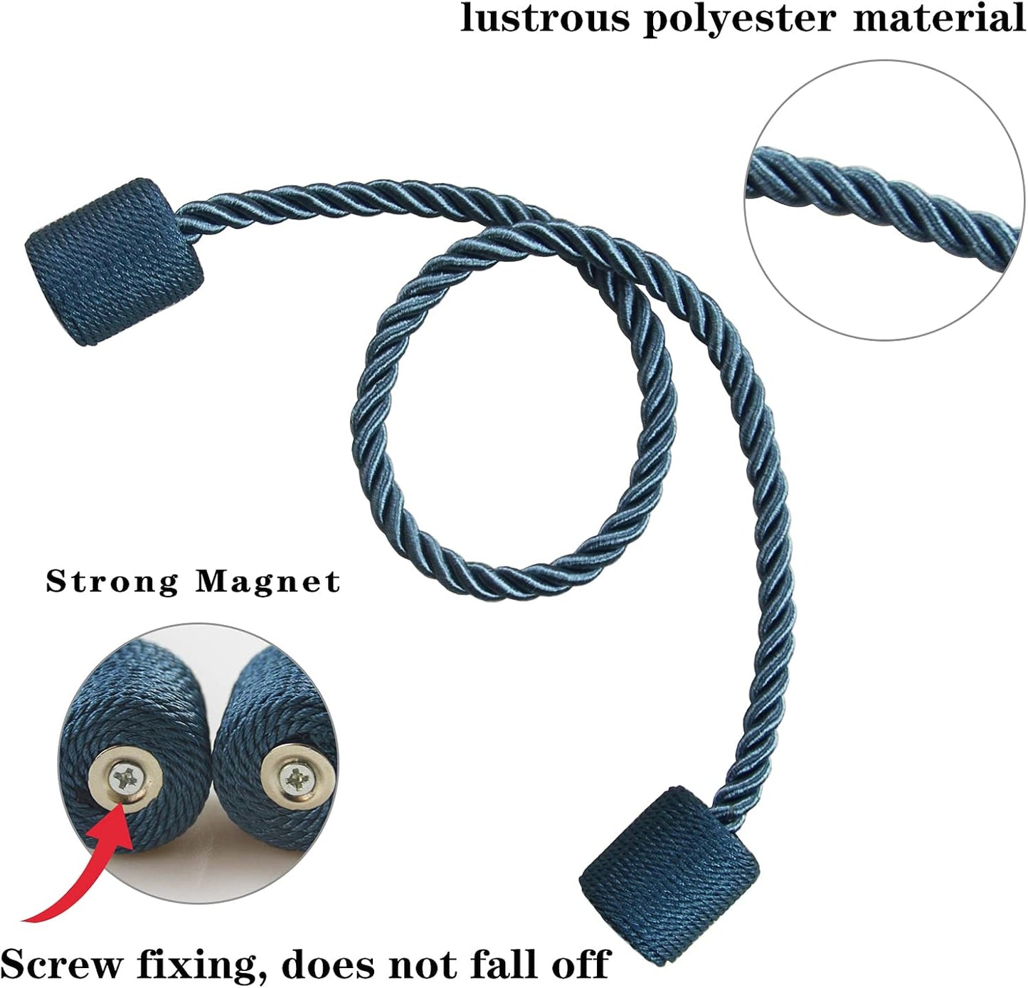 2 Pack Strong Magnetic Curtain Tiebacks Outdoor Elegant Decorative Tie Backs Modern Rope Tiebacks for Drapes Window Curtain Holdbacks for Draperies- Blue