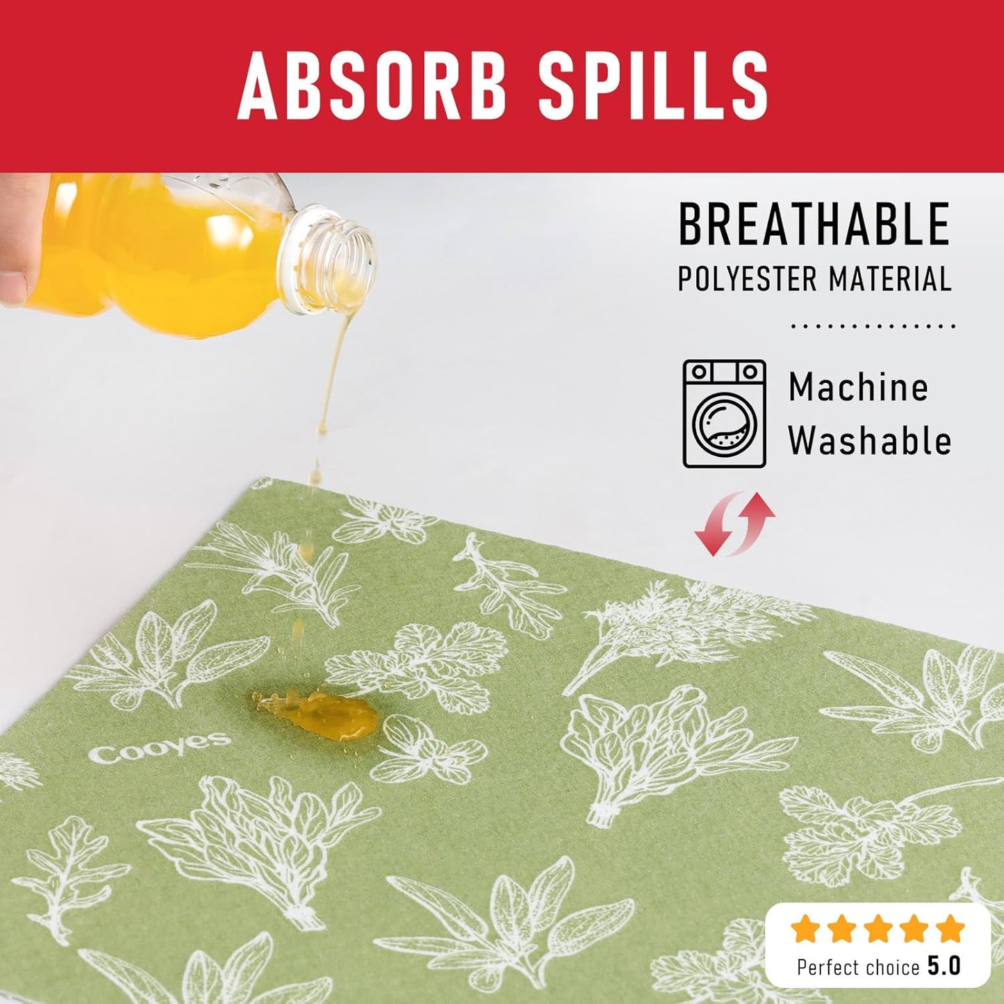 Cooyes Large Fridge Liners for Refrigerator, 17.7" × 24", Drawer & Shelf Liners for Kitchen Cabinets Non-Adhesive, Breathable Cloth Material, Non-Slip, Keep Produce Fresh Longer, Sage Green