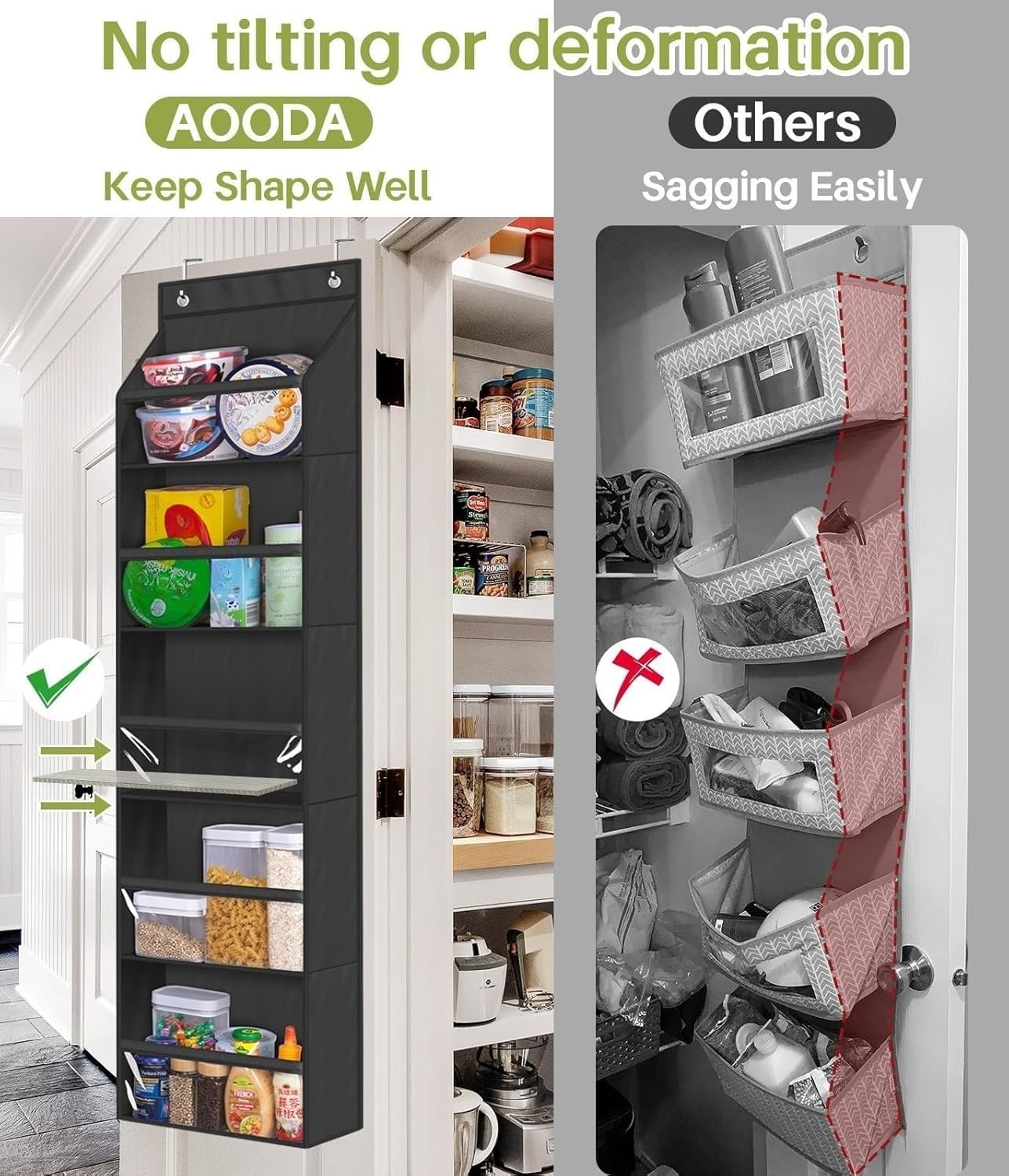 AOODA 2 Pack Over the Door Organizer, Large Capacity Closet Door Hanging Organizer, Clear Deep Pockets Baby Storage for Nursery, Bathroom, Bedroom, Pantry, Diapers (Black)