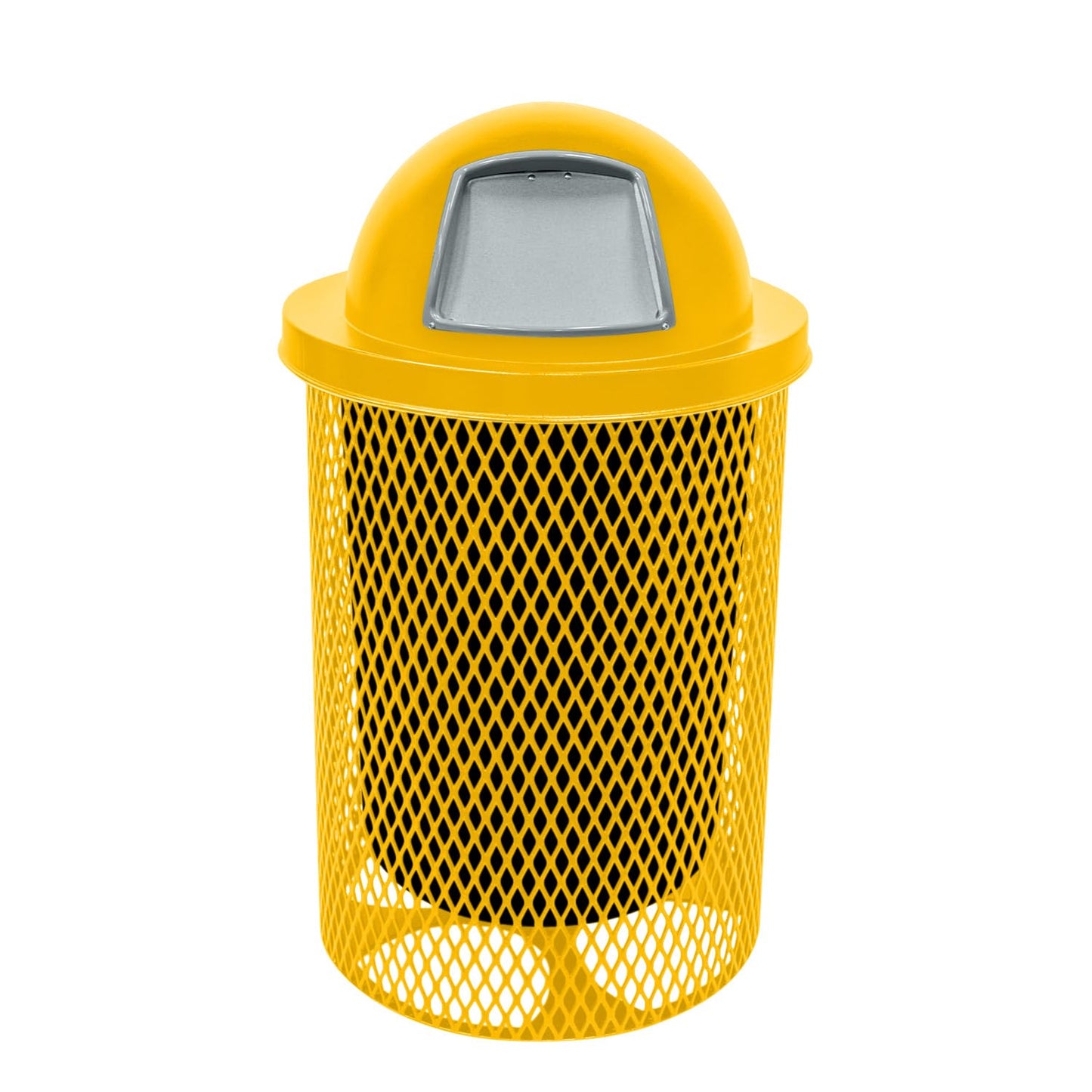 COATEDOUTDOORFURNITURE RDT-YEL Heavy Duty 32 Gallon Round Trash Receptacle, Liner Included, Yellow with Yellow Steel Dome Top, Made in America