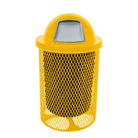 COATEDOUTDOORFURNITURE RDT-YEL Heavy Duty 32 Gallon Round Trash Receptacle, Liner Included, Yellow with Yellow Steel Dome Top, Made in America
