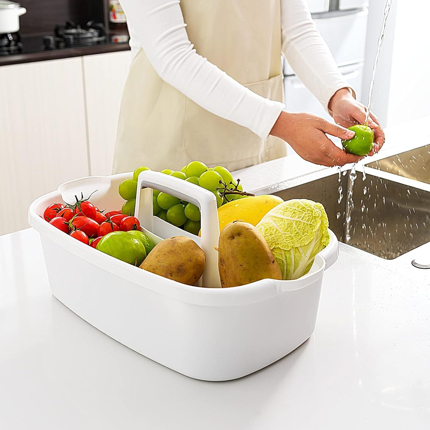 2 Pack Multi-Purpose Plastic Cleaning Caddy with Handle, Shower Caddy Organizer/Storage Basket/Totes Portable for Bathroom Supplies, Cleaning Products, Under Sink Tool, Housekeepers(White2)