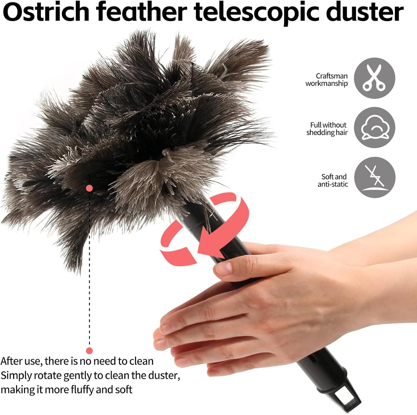 Retractable Feather Duster-Genuine Ostrich Feathers,Anti-Static,Reusable Eco-Friendly Handheld Cleaning for Keyboard,Home,Car,Office(10 to 15 Inches) 12Pack