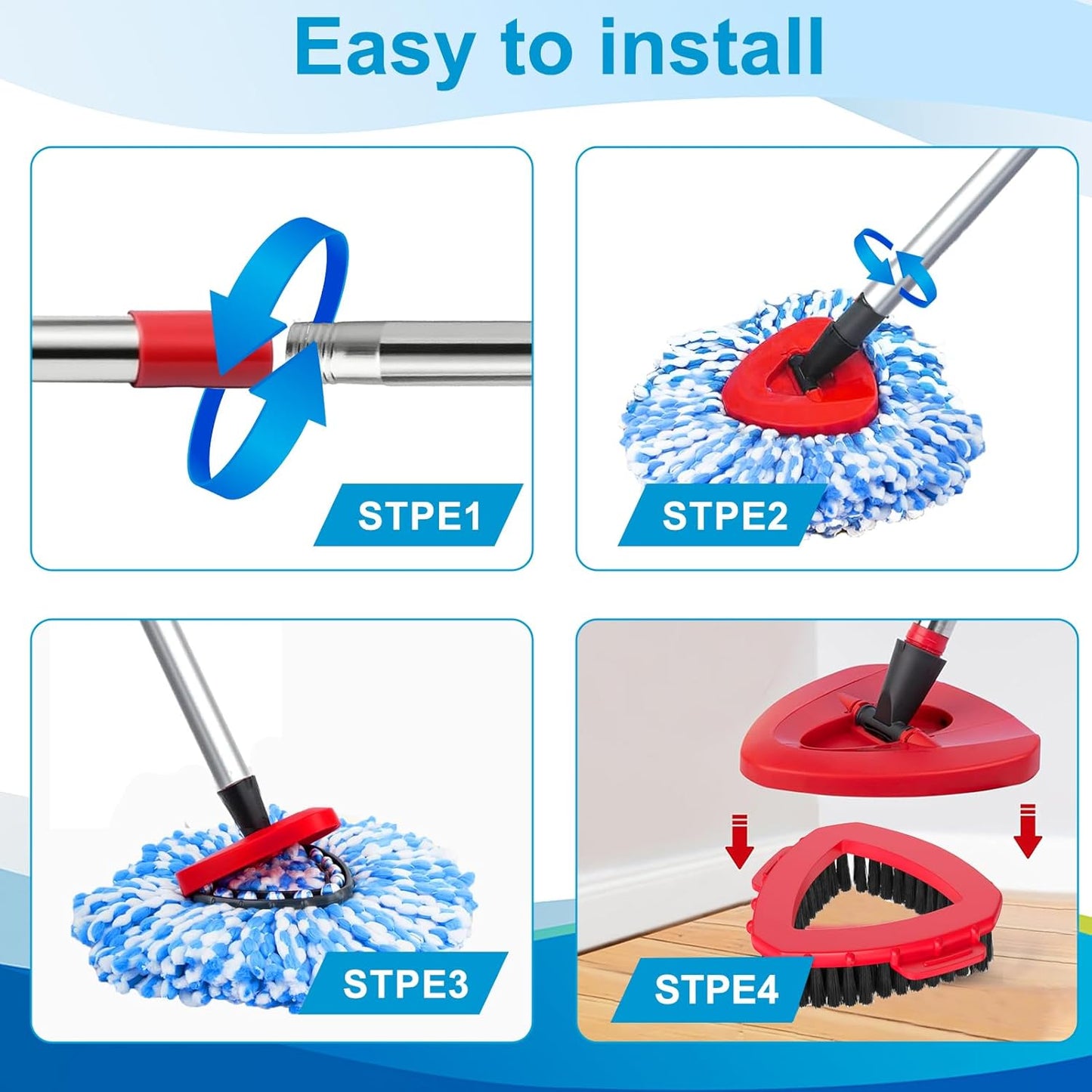 8-Pack Reusable Mop Head Replacement for O Cedar RinseClean 2-Tank System, Microfiber Spin Mop Refills Compatible with Vileda 2-in-1 Turbo Triangle