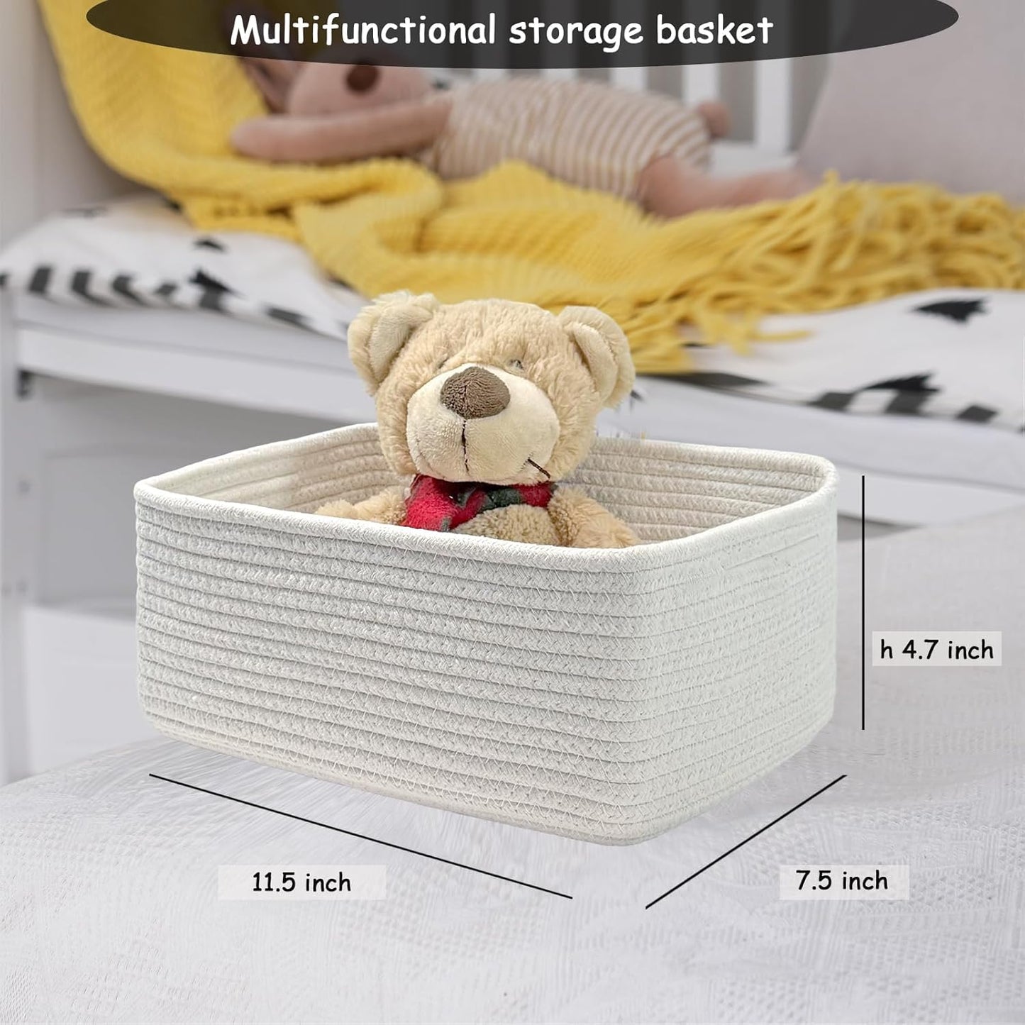 COMFY-HOMI 11.5"x7.5"x4.7" Storage Baskets for Organizing | Cotton Rope Woven Basket | Toy Storage Bin Box | Basket for Shelves, Closet Organizer Bin, Decorative Closet Shelf, 3 Pack, All white