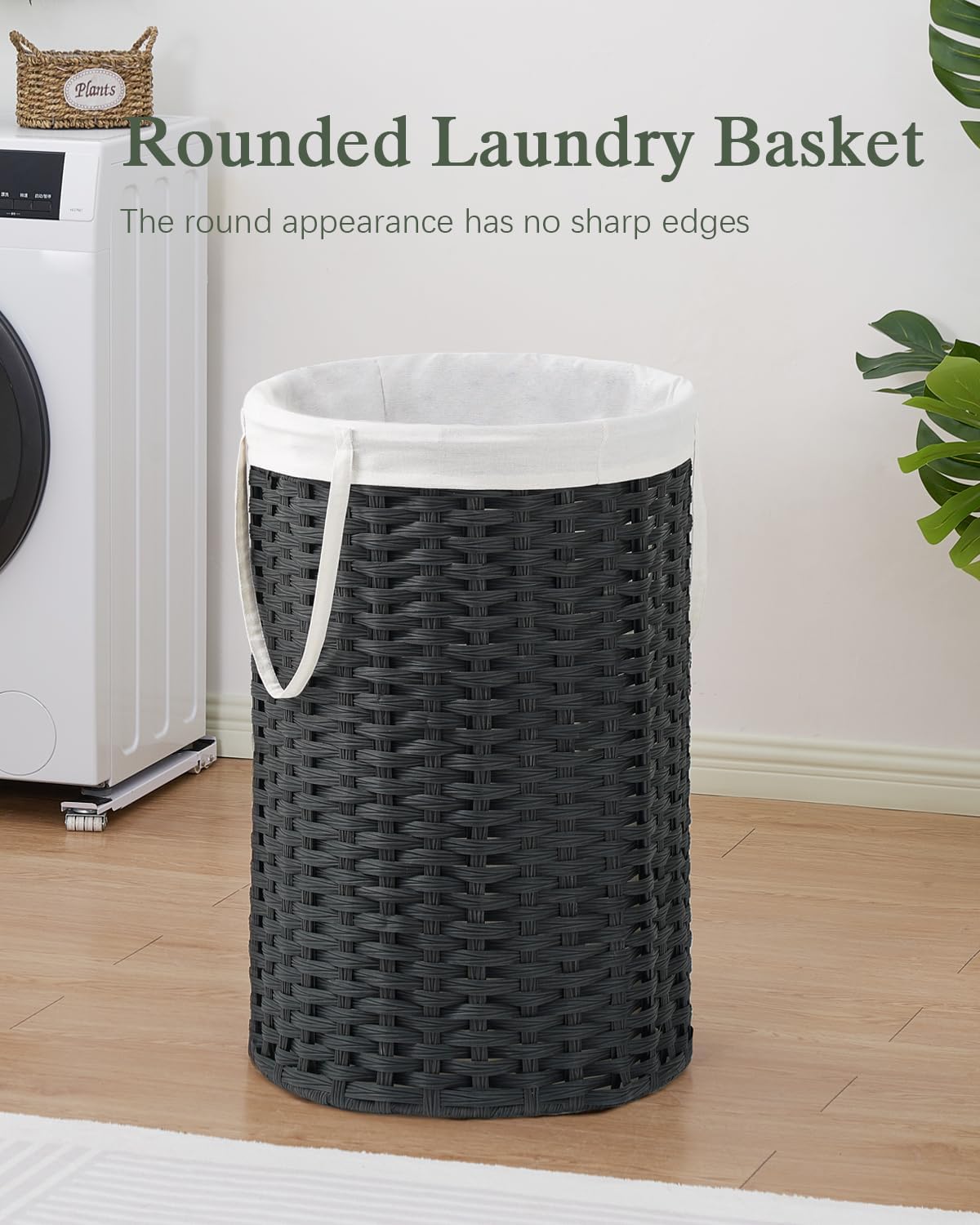 34.3 Gal (130 L) Large Laundry Hamper Laundry Basket Round Handwoven Wicker Laundry Baskets Rattan Laundry Basket with Removable Bag Handles 2 Mesh Bags for Living Room Bedroom Black