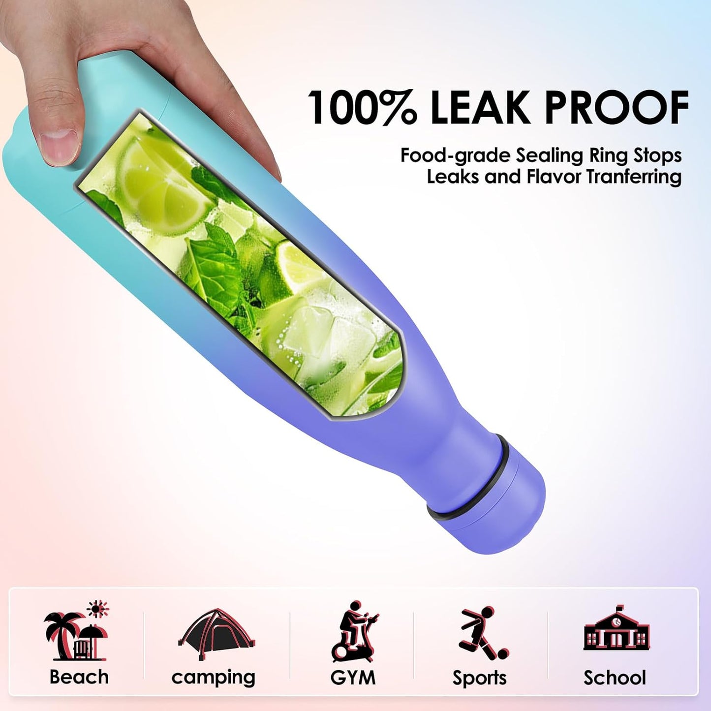 17oz Cola-Bottle Shaped Stainless Steel Leak-proof Water Bottle,Double Wall Vacuum Insulated Metal,Travel Mug For Sports Indoors & Outdoors,BPA-Free Kids Flasks,Purple Blue(1Pack)