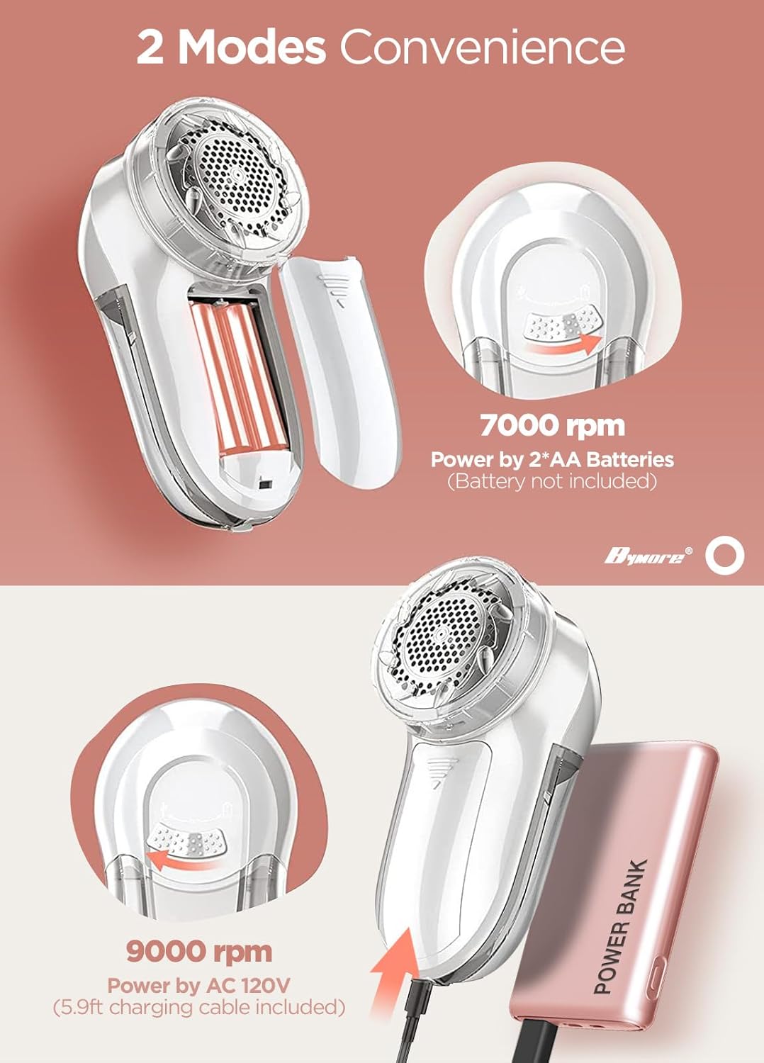 Bymore Fabric Shaver, Lint Remover, Lint Shaver Defuzzer Sweater Shaver for Clothes and Furniture with AC Adapter Pill Fuzz Remover-White