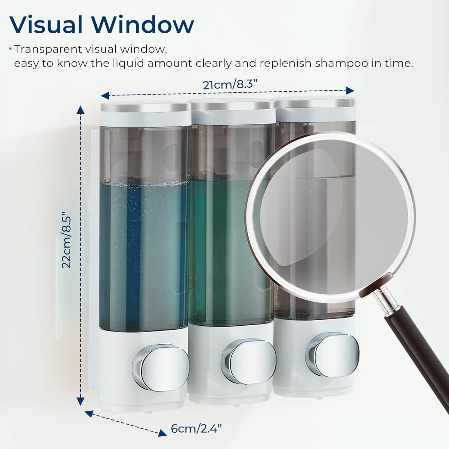 Shampoo and Conditioner Dispenser, Shower Soap Dispenser 3 Chamber No Drill Shampoo Dispenser for Shower Wall Mounted Shampoo Conditioner Body Wash Dispenser for Bathroom,Large Capacity,White