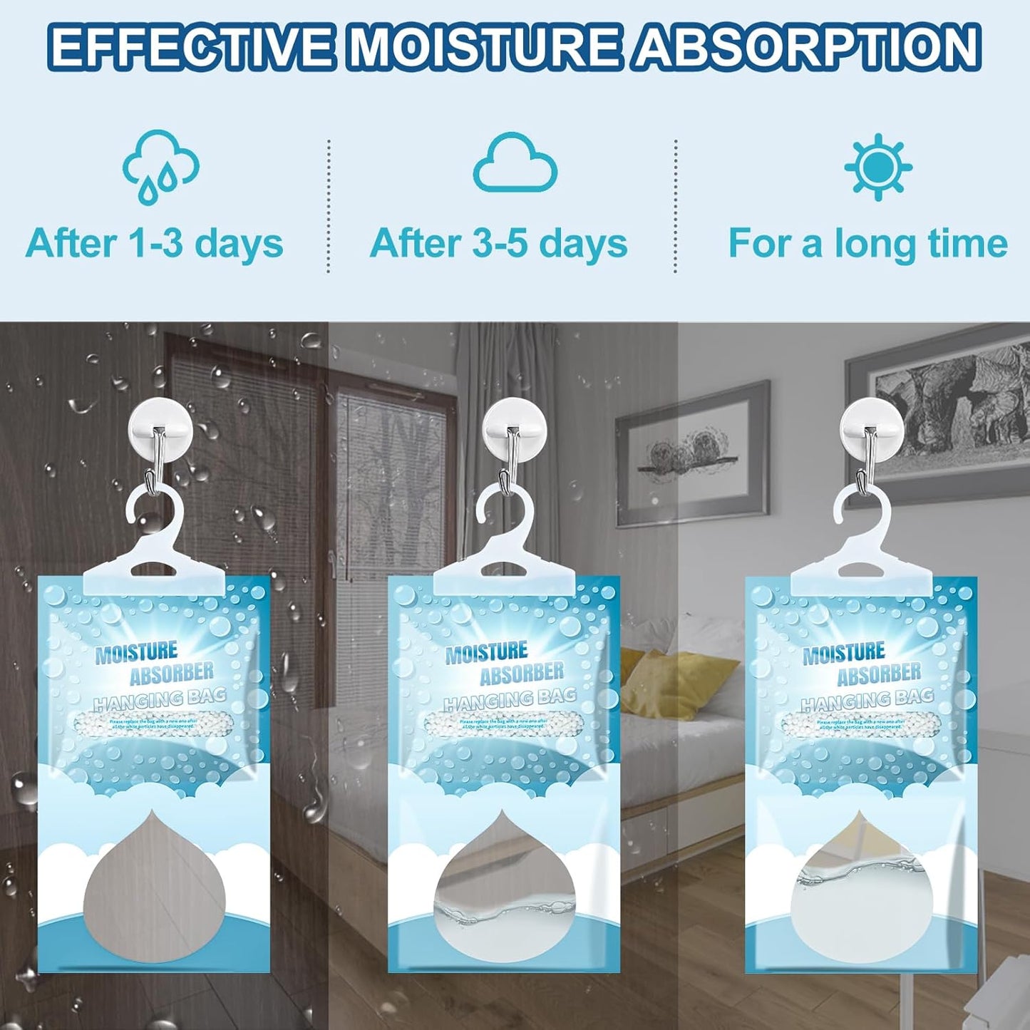 12 Pack Hanging Moisture Absorbers - Fagrance Free Dehumidifier Bags, 8.11 OZ, Removes Moisture & Odors, Humidity Absorber Packs for Closet Bedroom Kitchen