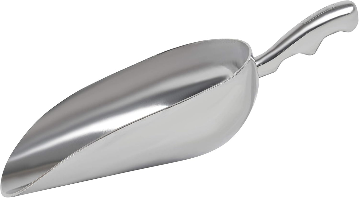 Cast Aluminum Utility Scoop - 24 oz. - Round Bottom, ice scoop For Multi-Purpose Use, With Finger Groove Handle (24 oz.)