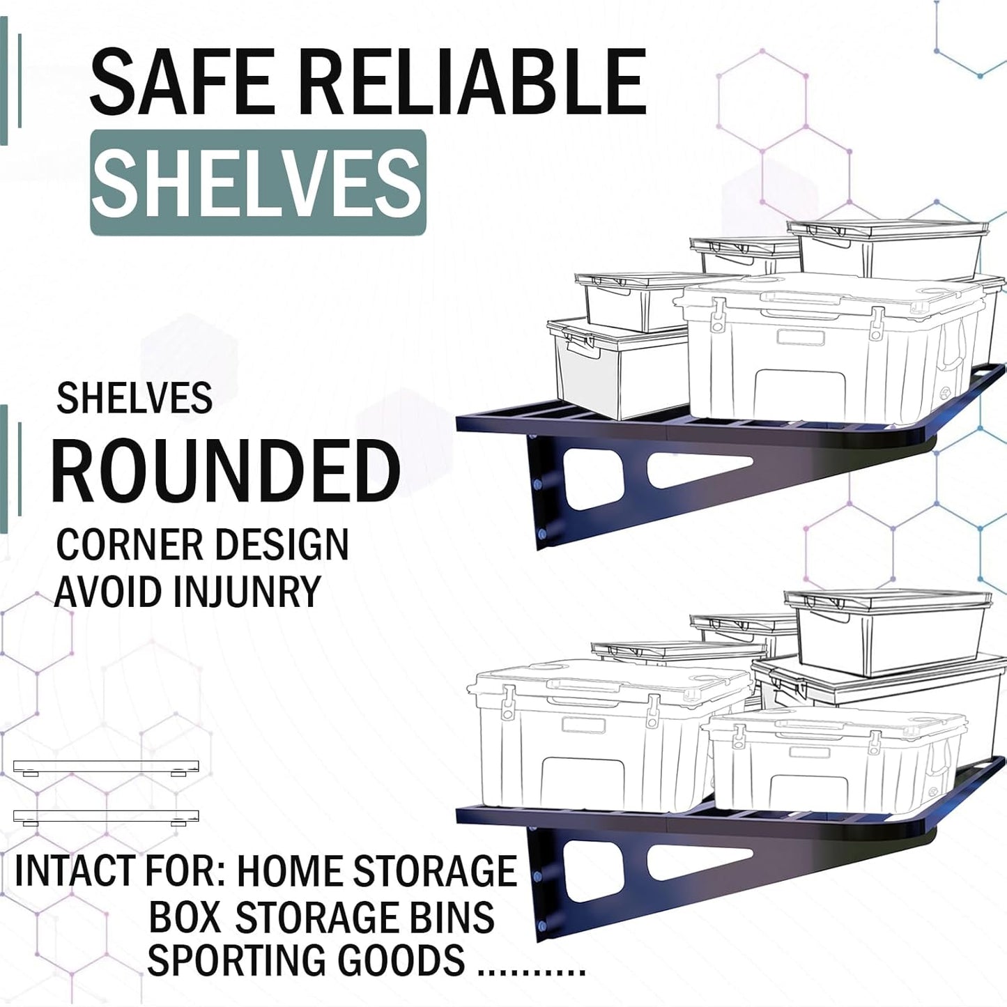 2-Pack 2x4ft Garage Wall Shelving, 2 Shelf Total 8 ft(L) Garage Wall Storage, Heavy-Duty Storage Shelves, Perfect for Holding Storage Bins, Boxes, Sporting Goods, Tools, and More. Space-Saving