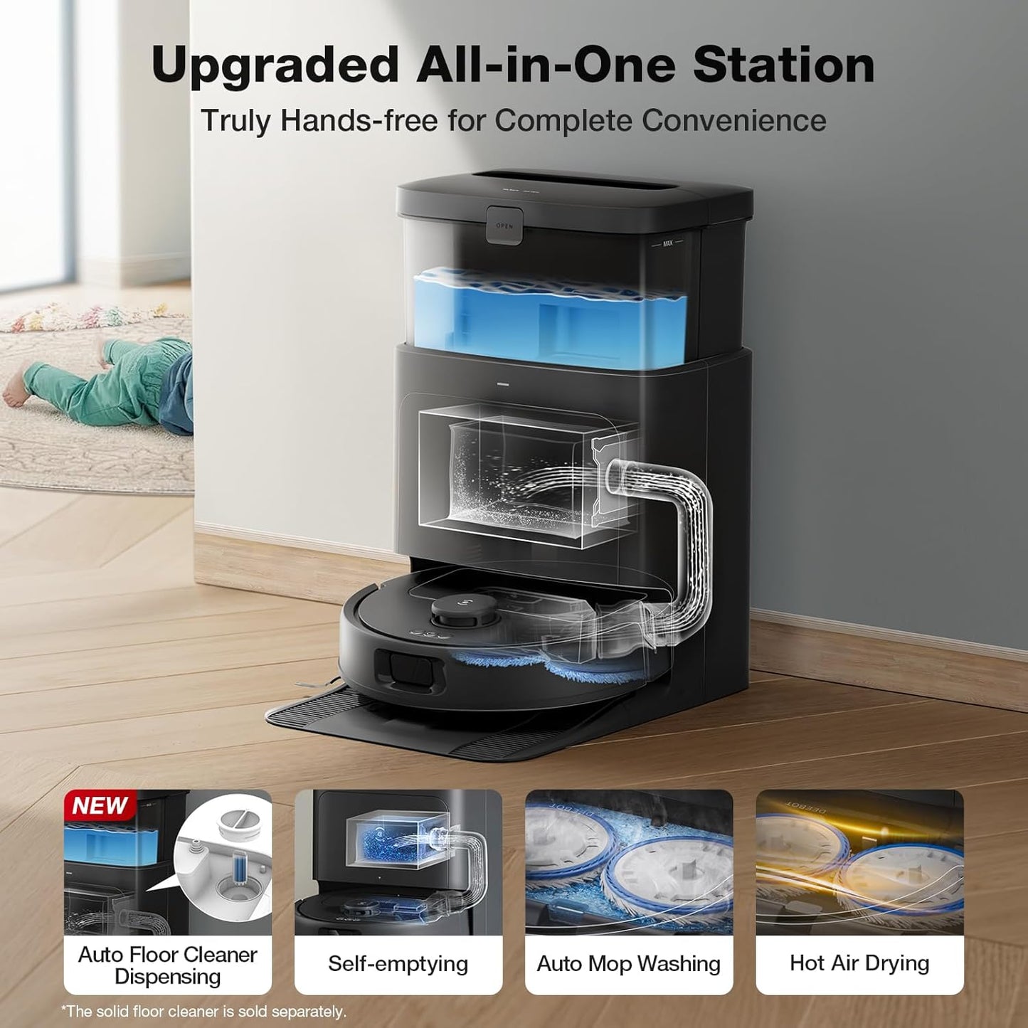 ECOVACS DEEBOT N30 Omni Care Robot Vacuum and Mop, 10000Pa Suction, TruEdge Adaptive Edge Mopping, ZeroTangle 2.0 Technology, Hot Air-Drying, Self-Emptying, Auto-Lift Mopping, Obstacle Avoidance