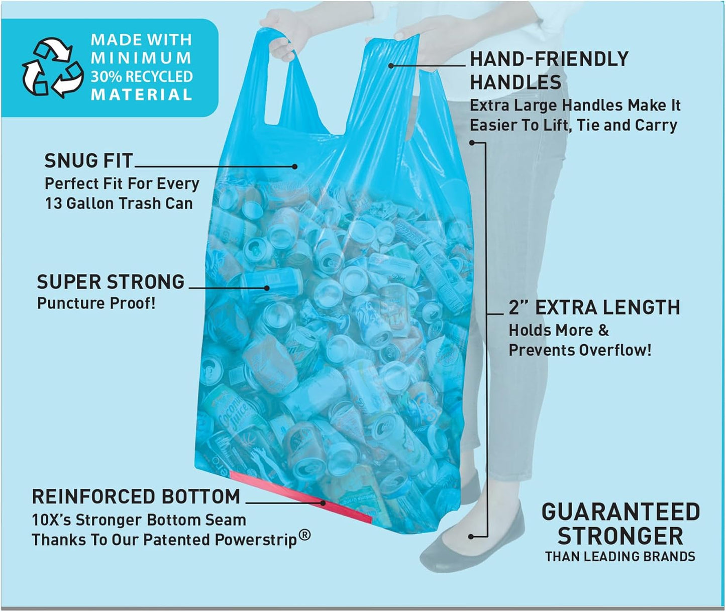 Hippo Sak 13 Gallon Blue Recycling Bags with Handles