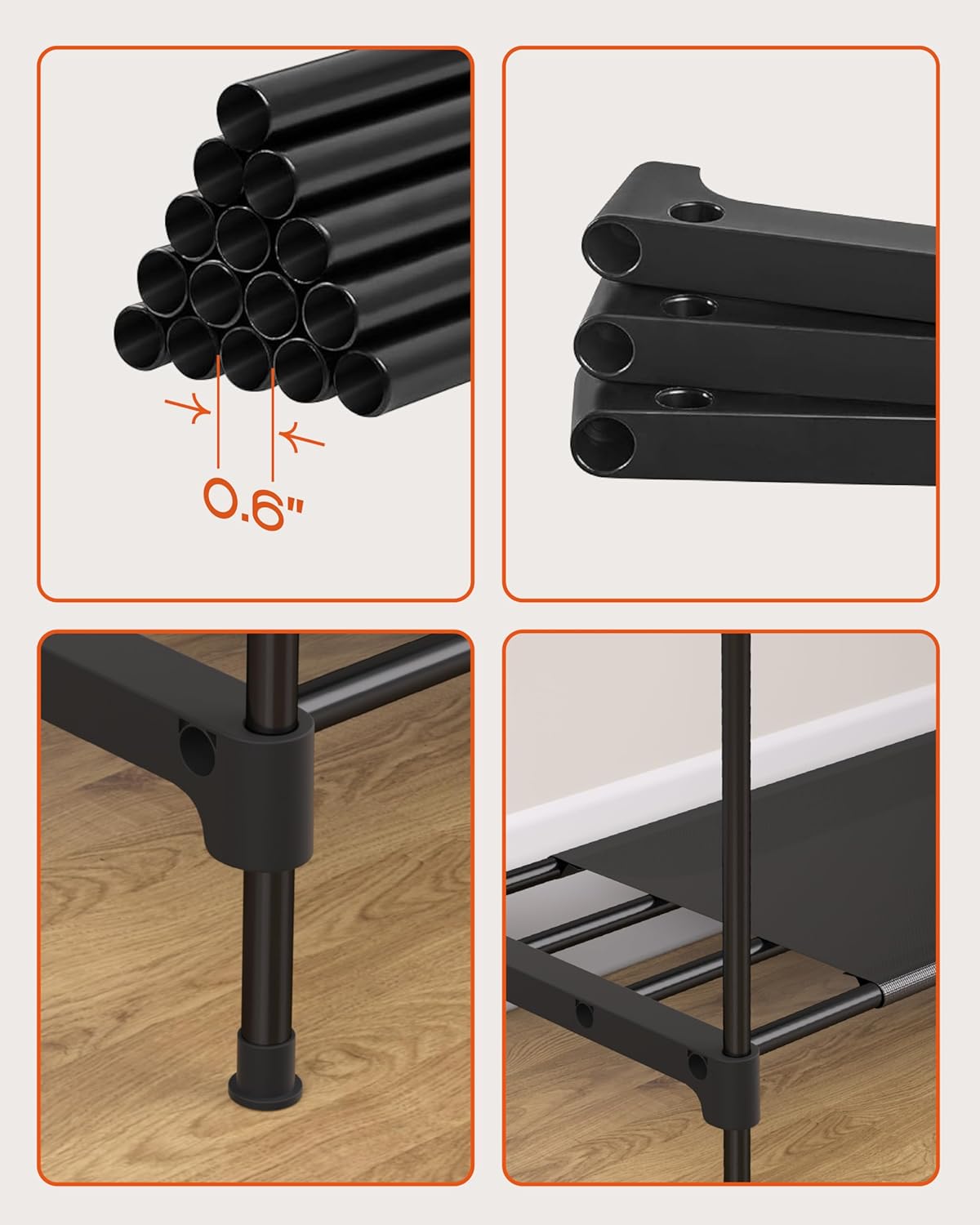 Clothes Rack, Portable Closet, 54.3 Inch Large Capacity Wardrobe Closet, Clothes Storage Organizer with Shelves and 2 Hanging Rods, Easy to Assembly, Black PCT002B01