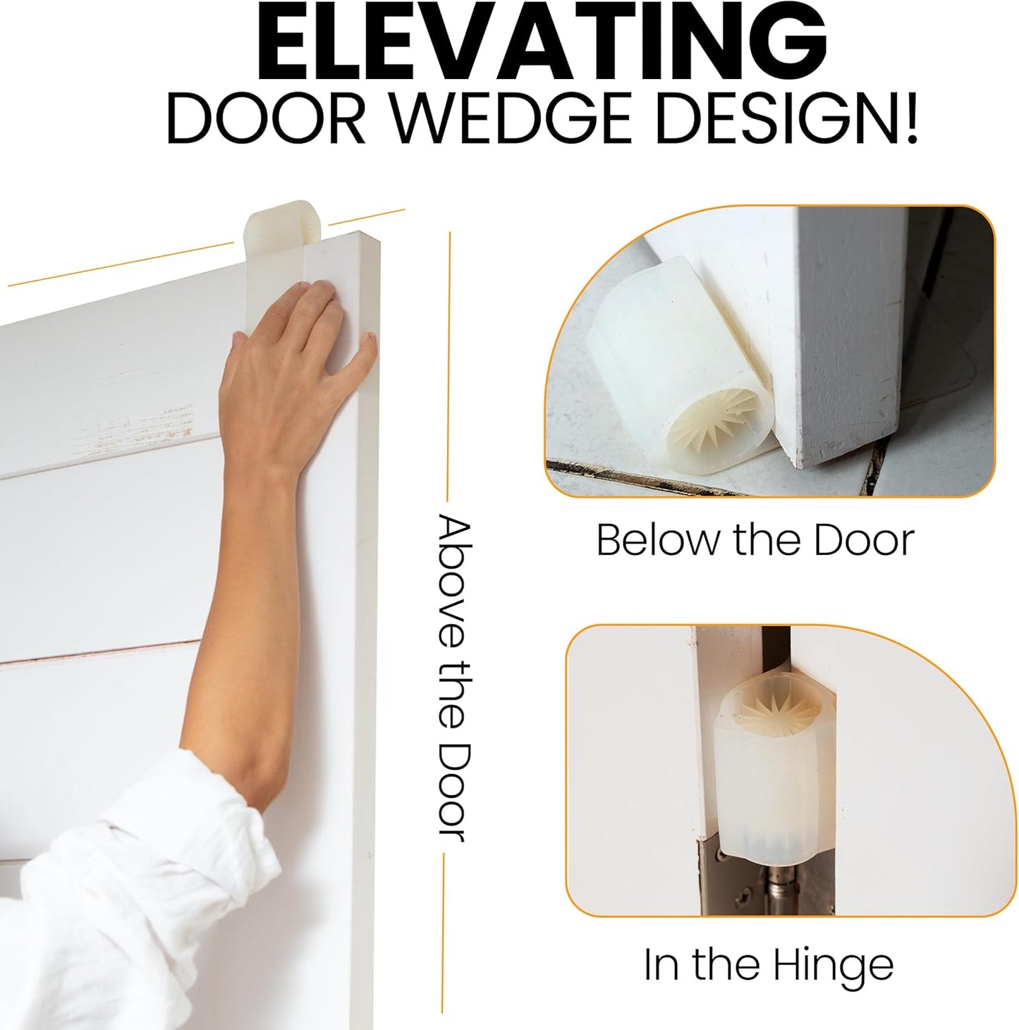 Ducki 2 Pack Door Wedge Stopper - 3 in 1 Thermoplastic Rubber Door Stop Wedge for The Top, Bottom, or Hinge of Doors - Reliable and Long-Lasting Door Stopper Wedge - 4" x 2" x 1.5" - White