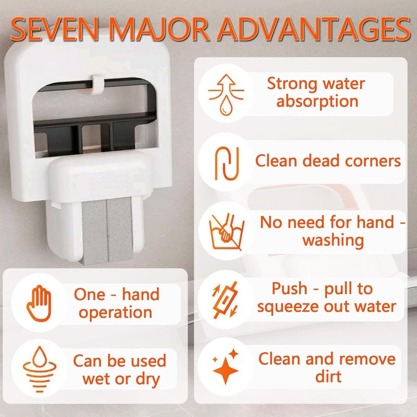 Mini Foldable Desktop Mop, Portable Cleaning Sponge Mop Self-Squeeze Sponge Cleaning Tool for Wet Dry Use on Kitchen Countertops Glass Bathroom Car (2 Pcs Orange)