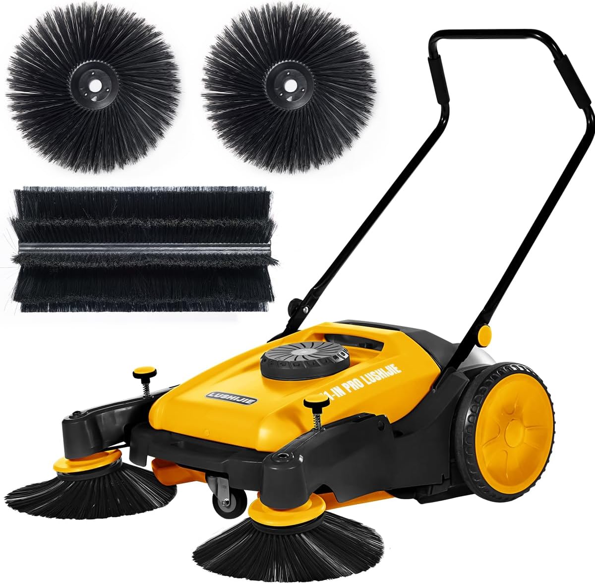 41" Industrial Walk-Behind Hand Push Floor Sweeper | Commercial 55L Large Capacity | 45000 SqFt/Hour | Indoor & Outdoor Use (Yellow)