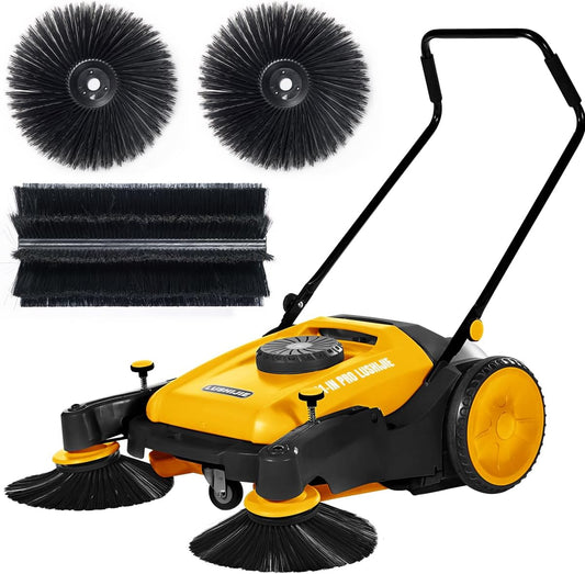 41" Industrial Walk-Behind Hand Push Floor Sweeper | Commercial 55L Large Capacity | 45000 SqFt/Hour | Indoor & Outdoor Use (Yellow)