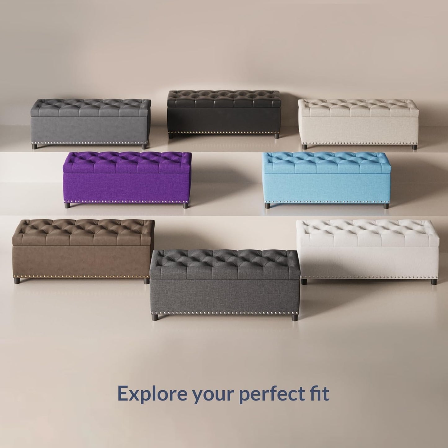 BELLEZE 47" Storage Ottoman, Storage Bench with Safety Close Hinge, Faux Leather Button-Tufted Ottoman for Living Room, Entryway, Hallway, Foot Rest, Support 300lbs - Dark Brown